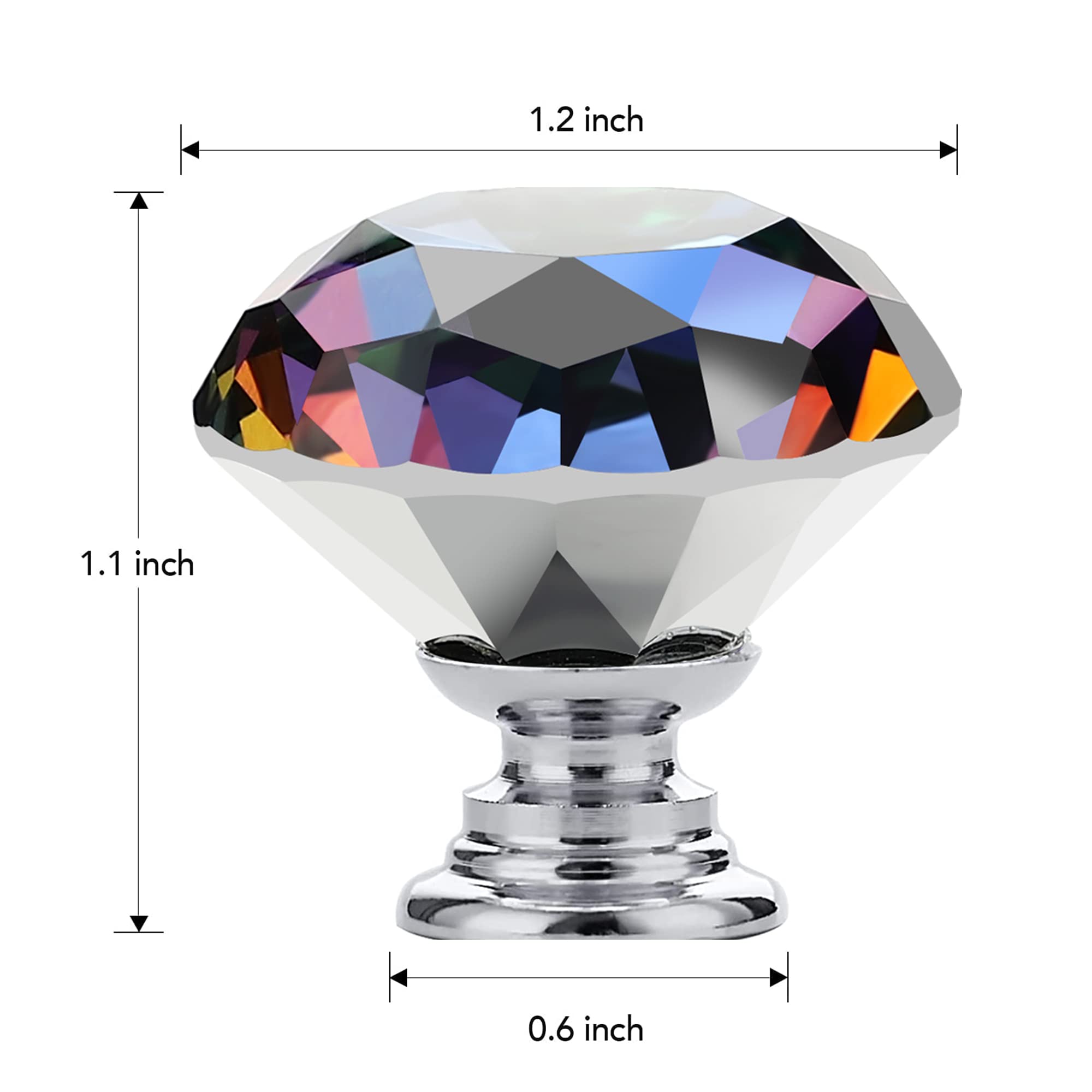 10 Pack Colorful Crystal Cabinet Knobs - 30mm Diamond Shaped Glass Drawer Pulls with Black Base for Dresser, Wardrobe & Furniture (Perfect for Bedroom, Bathroom & Kitchen Cabinets)