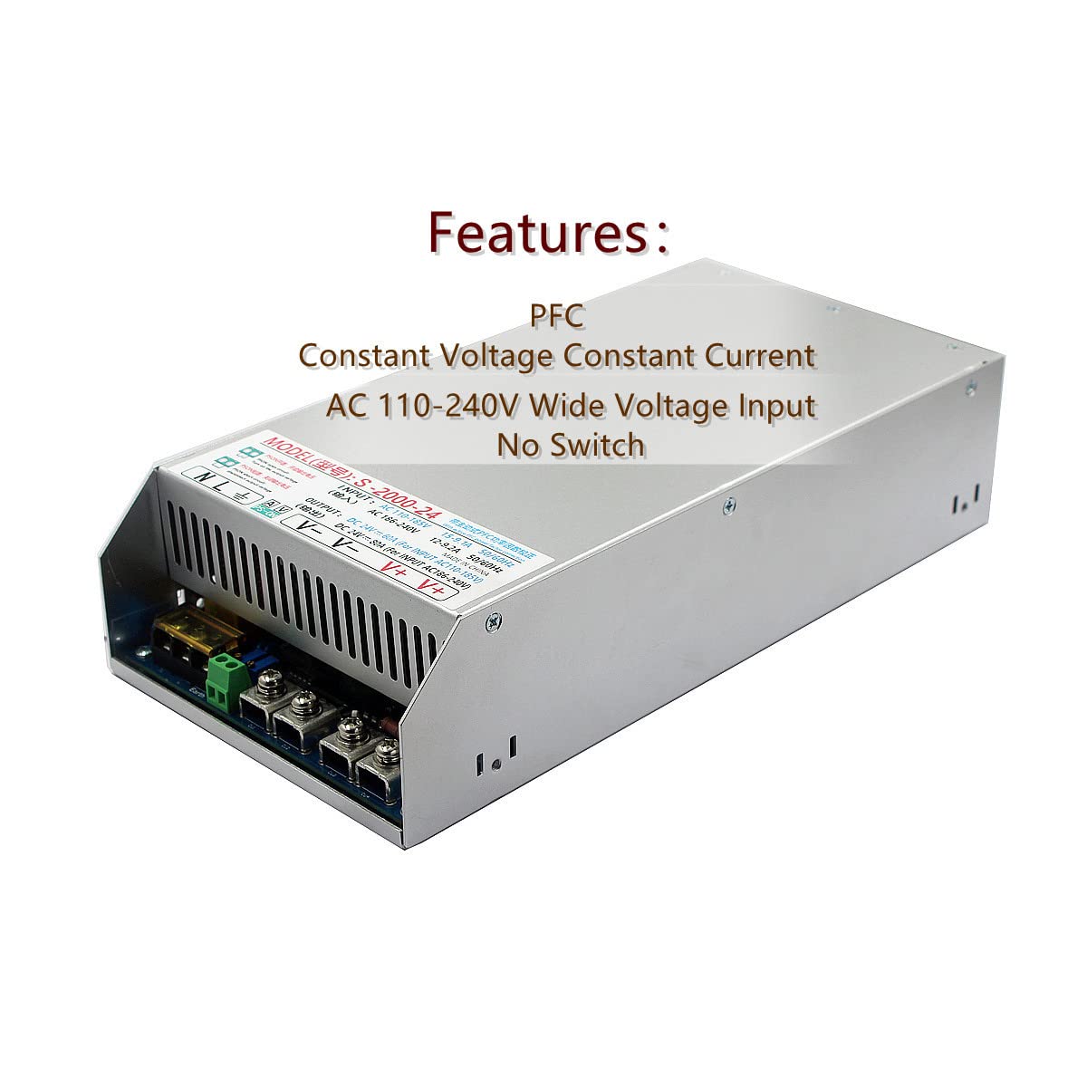 2000W Switching Power Supply with PFC, 110-240V AC to 24V DC 83A Converter - High Efficiency for CCTV Systems, LED Strip Lights, 3D Printers, Computers & Radio Projects | Perfect for Home, Office & Industrial Use