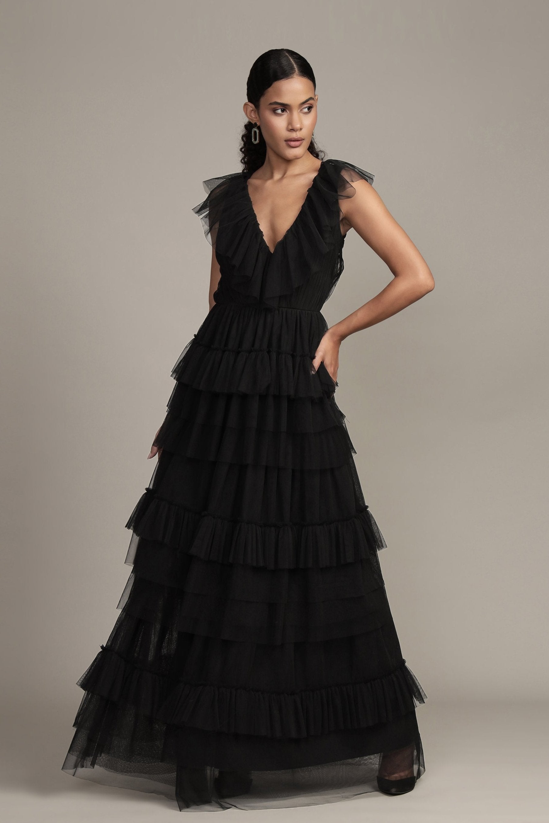 Elegant Black Tulle Maxi Dress for Women - Alexandra Style Formal Gown for Prom, Evening Party & Special Occasions