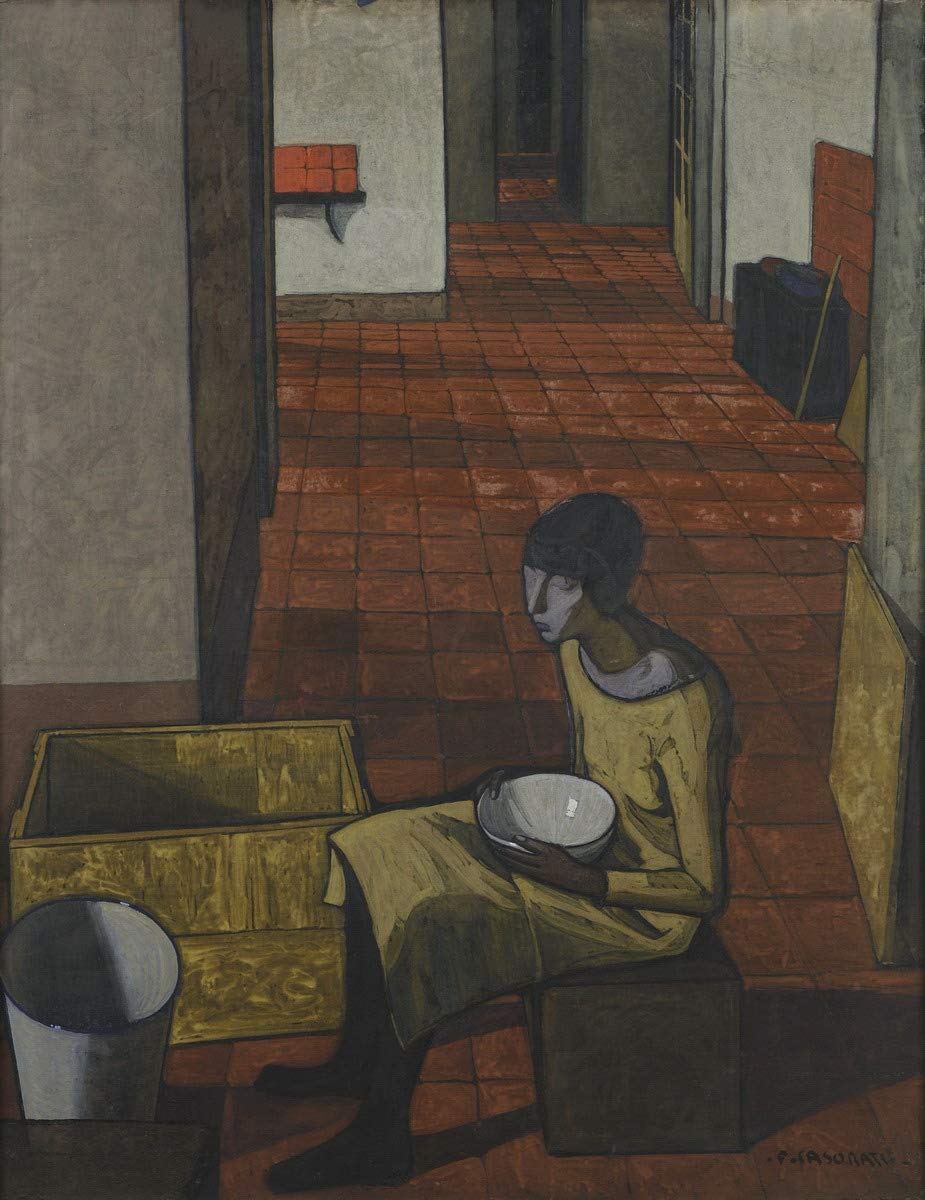 Berkin Arts Felice Casorati Giclee Print - Famous Italian Oil Painting Reproduction on Premium Paper - 'Girl with A Bowl' Fine Art Poster for Home & Office Wall Decor - Perfect for Living Room, Bedroom or Gallery Display