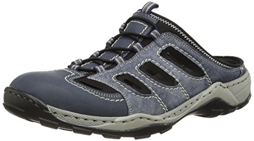 Rieker Men's Sabot Slip-On Shoes in Denim/Jeans/Black - Comfortable Casual Loafers for Work, Travel & Everyday Wear