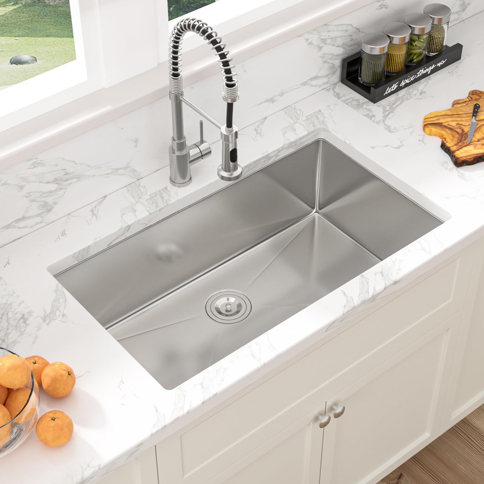 Sarlai 32-Inch Undermount Kitchen Sink - 16 Gauge Stainless Steel Single Bowl Sink with Rounded Corners (32x19 Inches) - Perfect for Modern Kitchens, Restaurant Prep, and Heavy-Duty Home Use