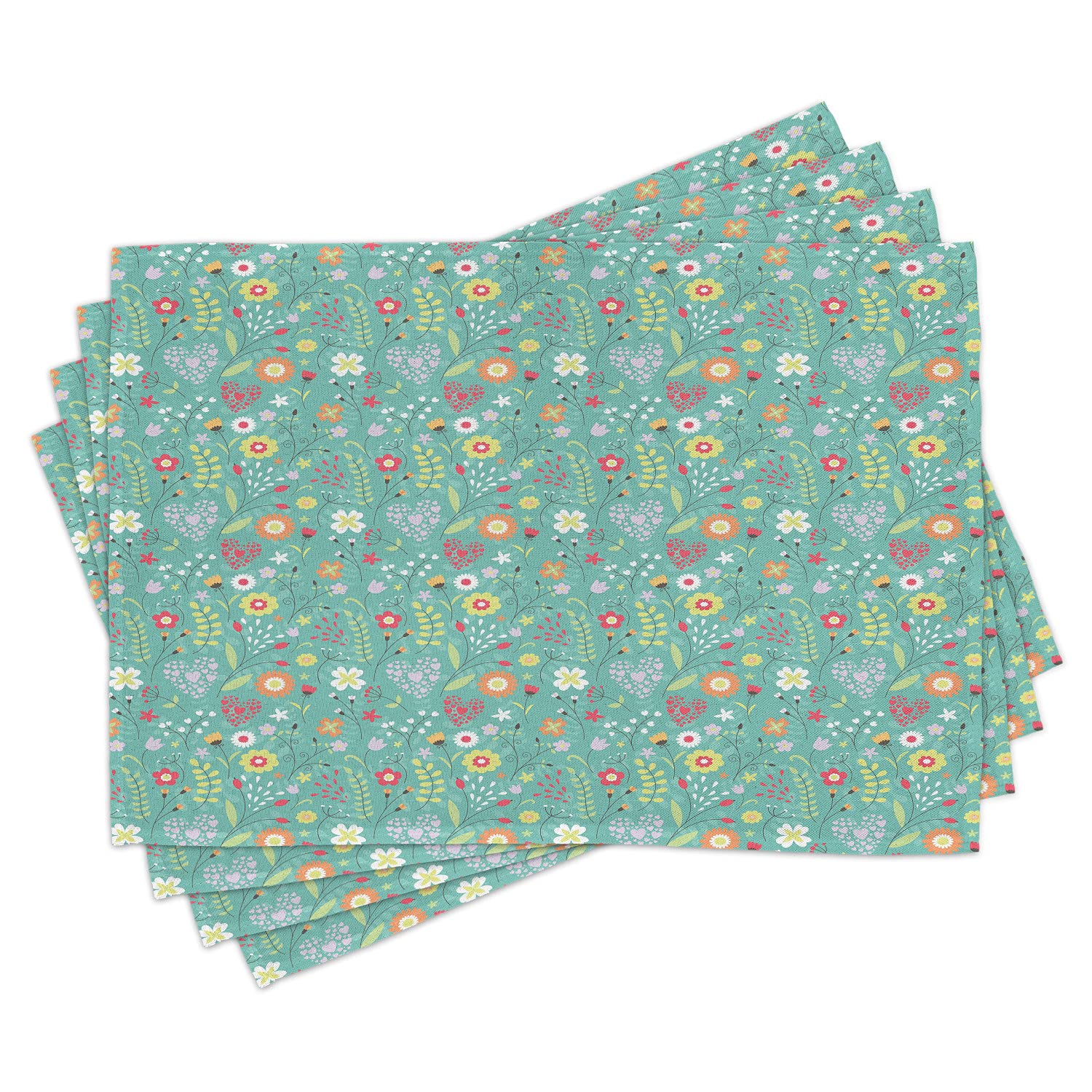 Ambesonne Floral Placemats Set of 4 - Washable Fabric Table Mats with Botanical Garden Design (Tulips, Daisy, Lily, Iris) for Dining Table Decor - Standard Size Multicolor Spring Theme - Perfect for Home, Kitchen, and Outdoor Picnics