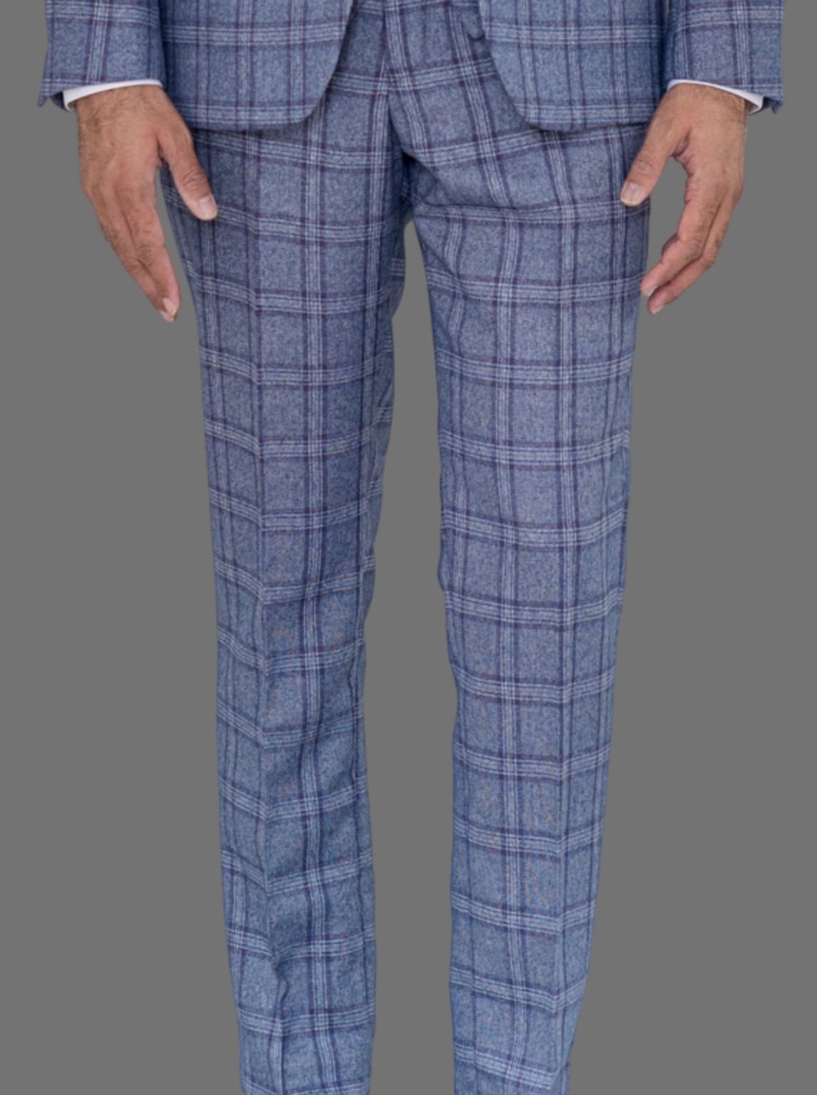 Marc Darcy Abbott Men's Blue Tweed Check Trousers | Slim Fit Dress Pants for Business & Casual Wear | Office, Wedding & Special Occasion Outfits