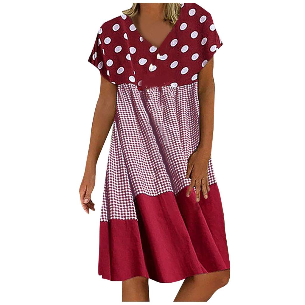 Behkiuoda Women's Floral Print Summer Dress with Pockets - Short Sleeve Casual Swing Sundress for Beach, Vacation & Outdoor Activities
