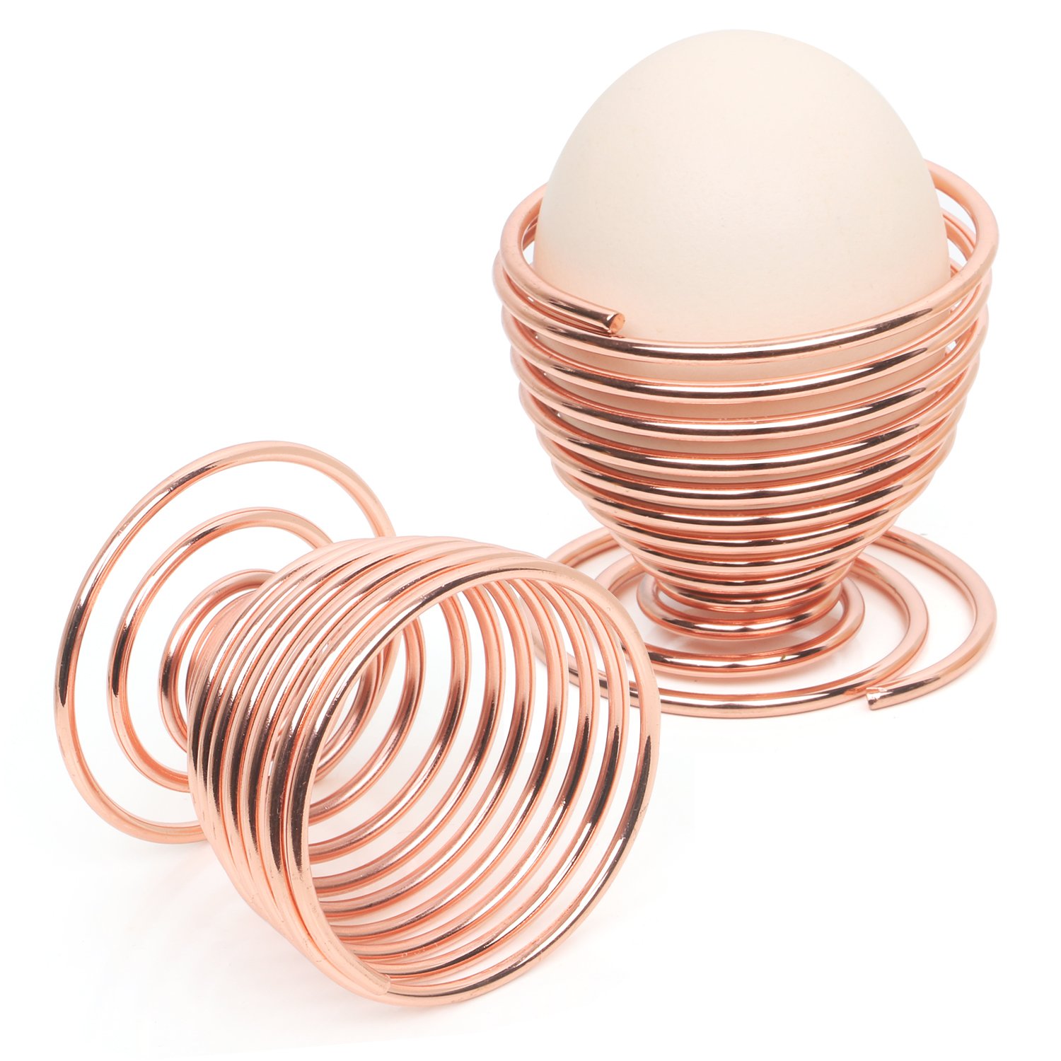 TRIXES 2-Pack Rose Gold Egg Cups - Spiral Spring Steel Wire Boiled Egg Holder Set - Modern Kitchen Accessories for Breakfast & Dining - Lightweight Chrome Design for Easter, Brunch & Home Decor