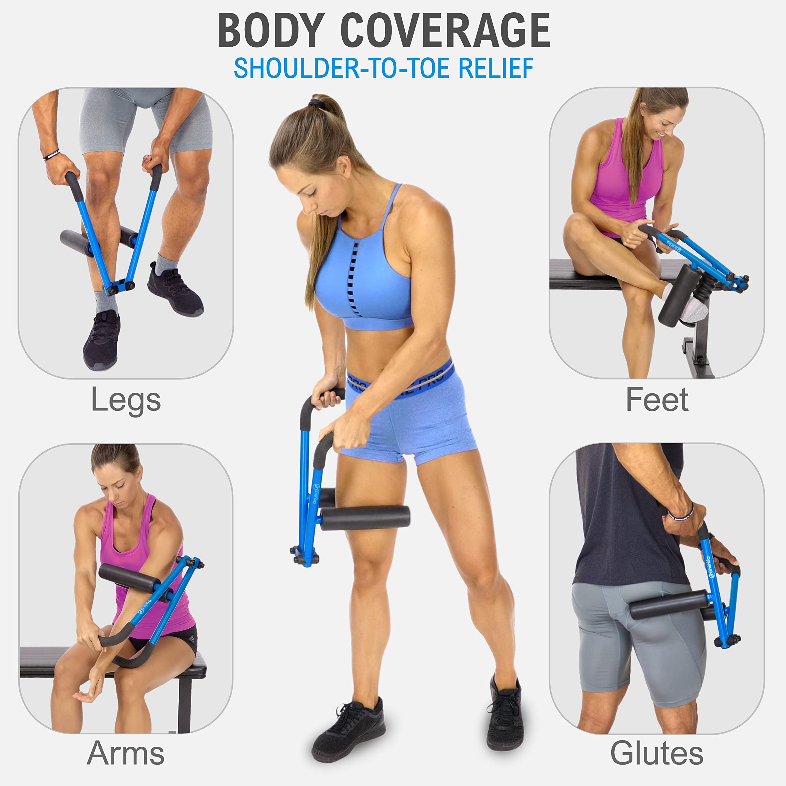 DoubleUP Roller Recovery Kit - Adjustable Muscle Massager with Lever-Action Pressure Control & Interchangeable Rollers for Athletes, Post-Workout Recovery & Pain Relief