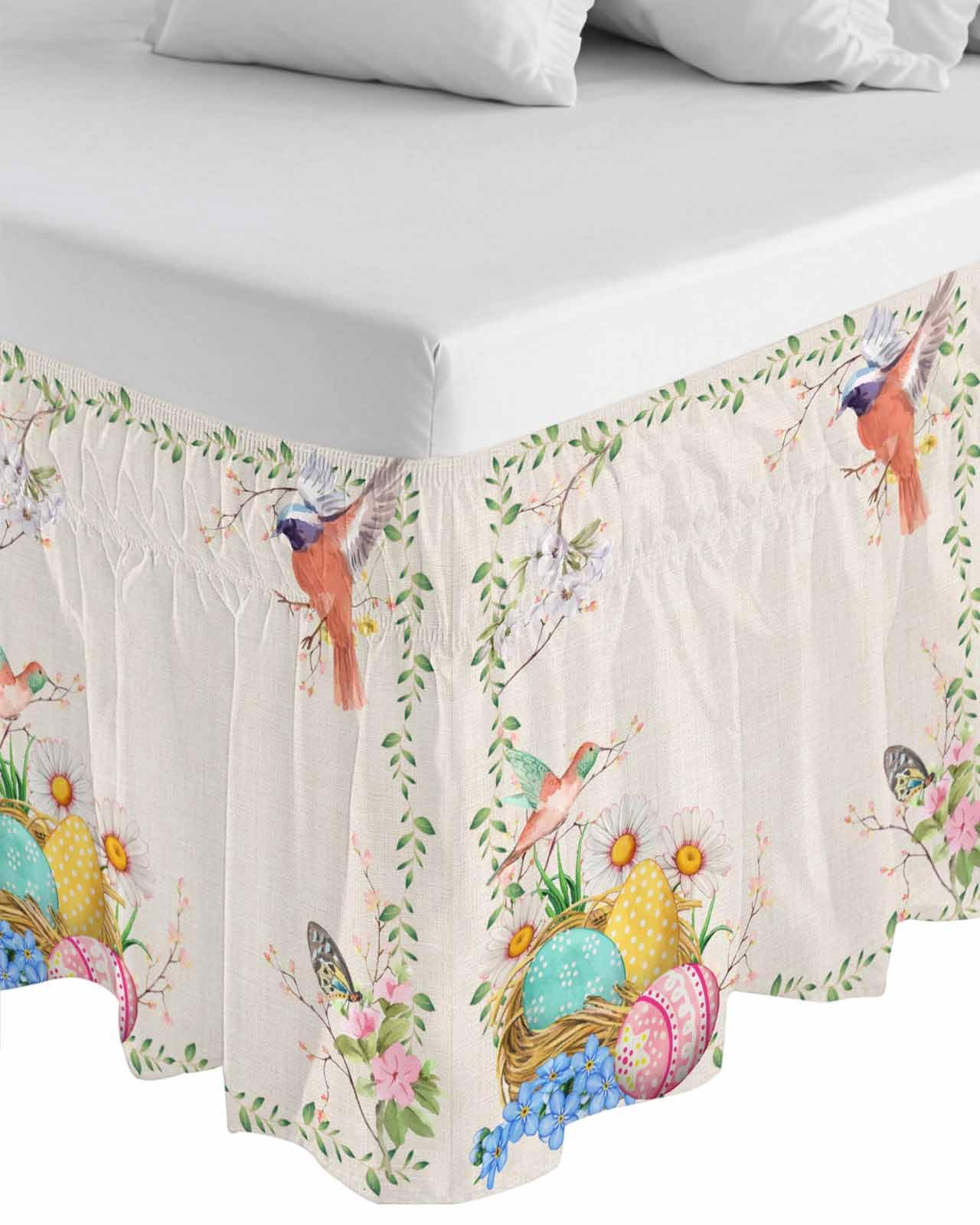 Easter Spring Floral Bed Skirt with Bird Design - Queen Size 16