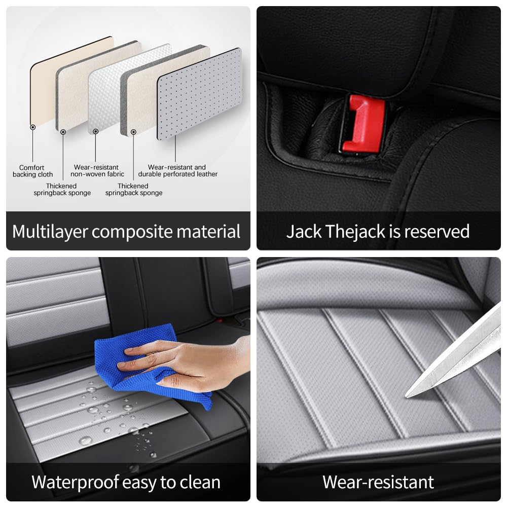 Premium Nappa Leather Seat Covers for Volkswagen VW Taos 2022-2024 - Waterproof Soft Car Seat Protectors with Airbag Compatibility (5-Piece Set, Black & Gray) | Perfect for Daily Commuting, Road Trips and Interior Protection