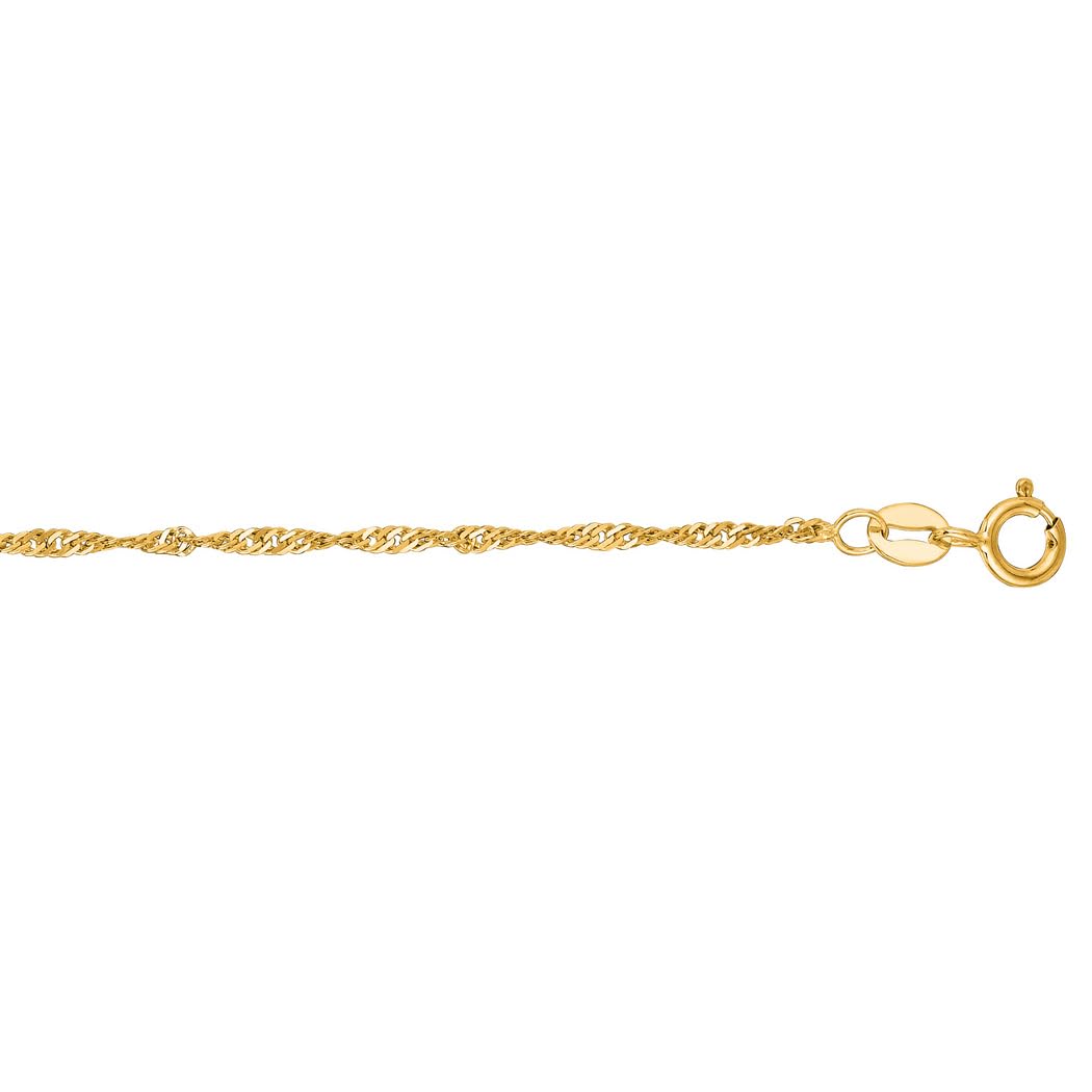 10K Gold Sparkle Cut Singapore Chain Necklace for Women & Men - Adjustable Lengths 14