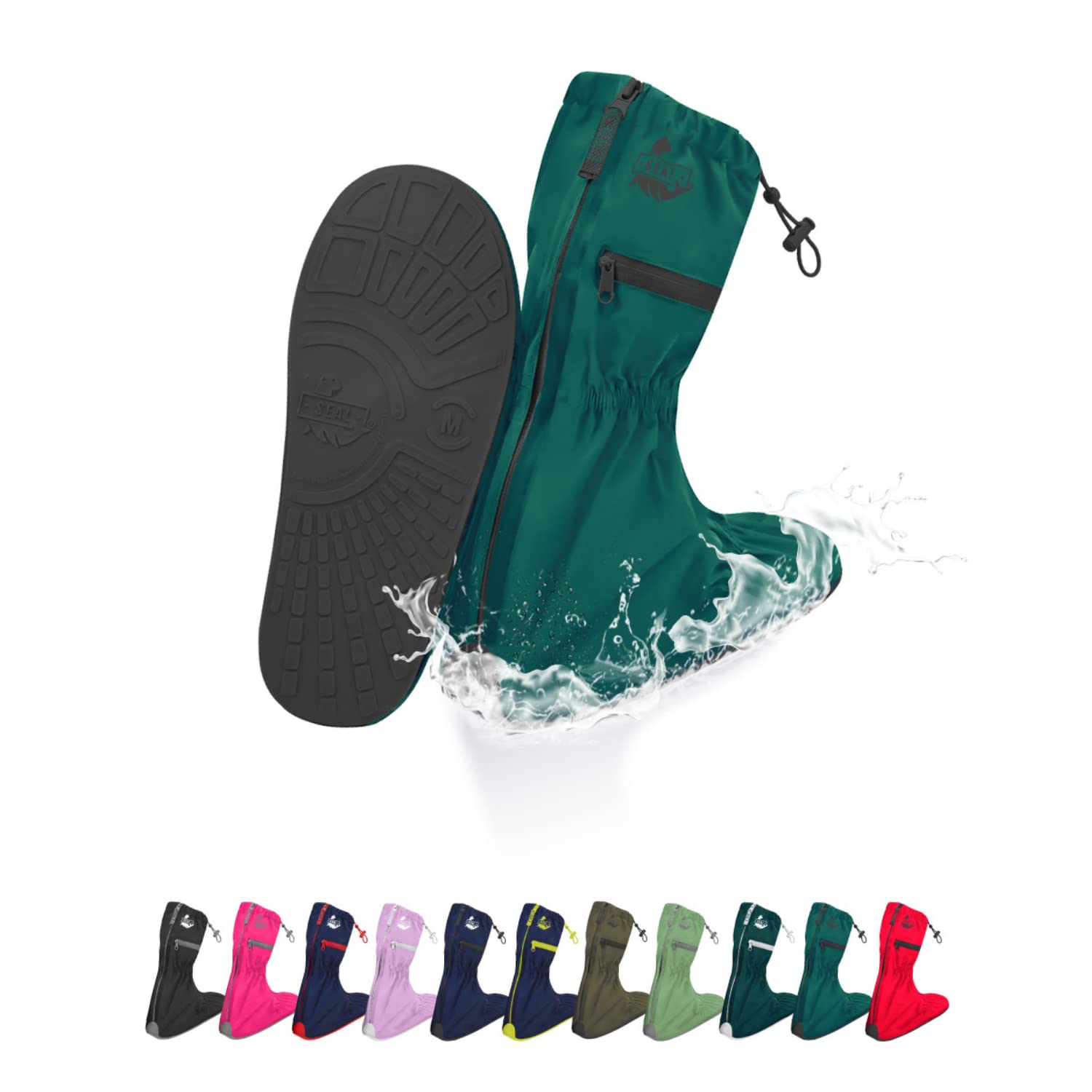 SEAL Waterproof Shoe Covers for Men & Women - Reusable Slip-Resistant Rain Boot Covers with Large Zippers - Protect Shoes from Rain, Mud & Snow - Perfect for Hiking, Commuting & Outdoor Activities