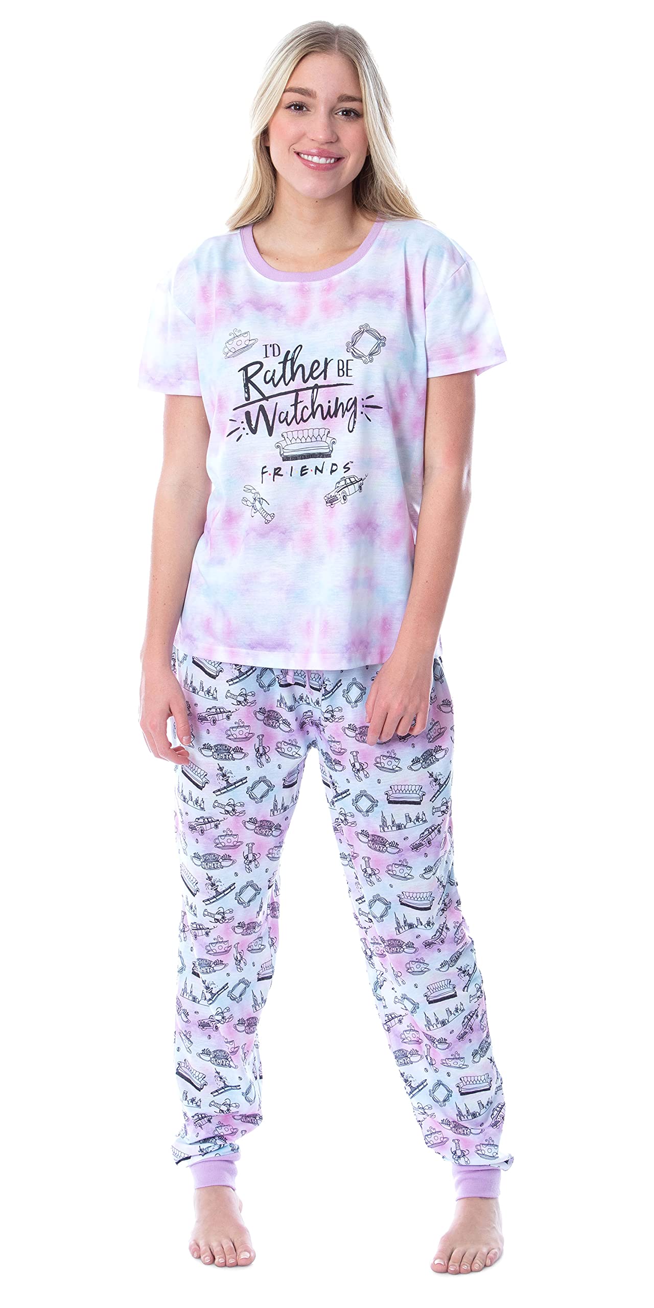 INTIMO Friends TV Show Logo Women's 'Rather Be Watching' Sleep Jogger Pajama Set - Cozy Lounge Wear for TV Nights & Relaxation at Home