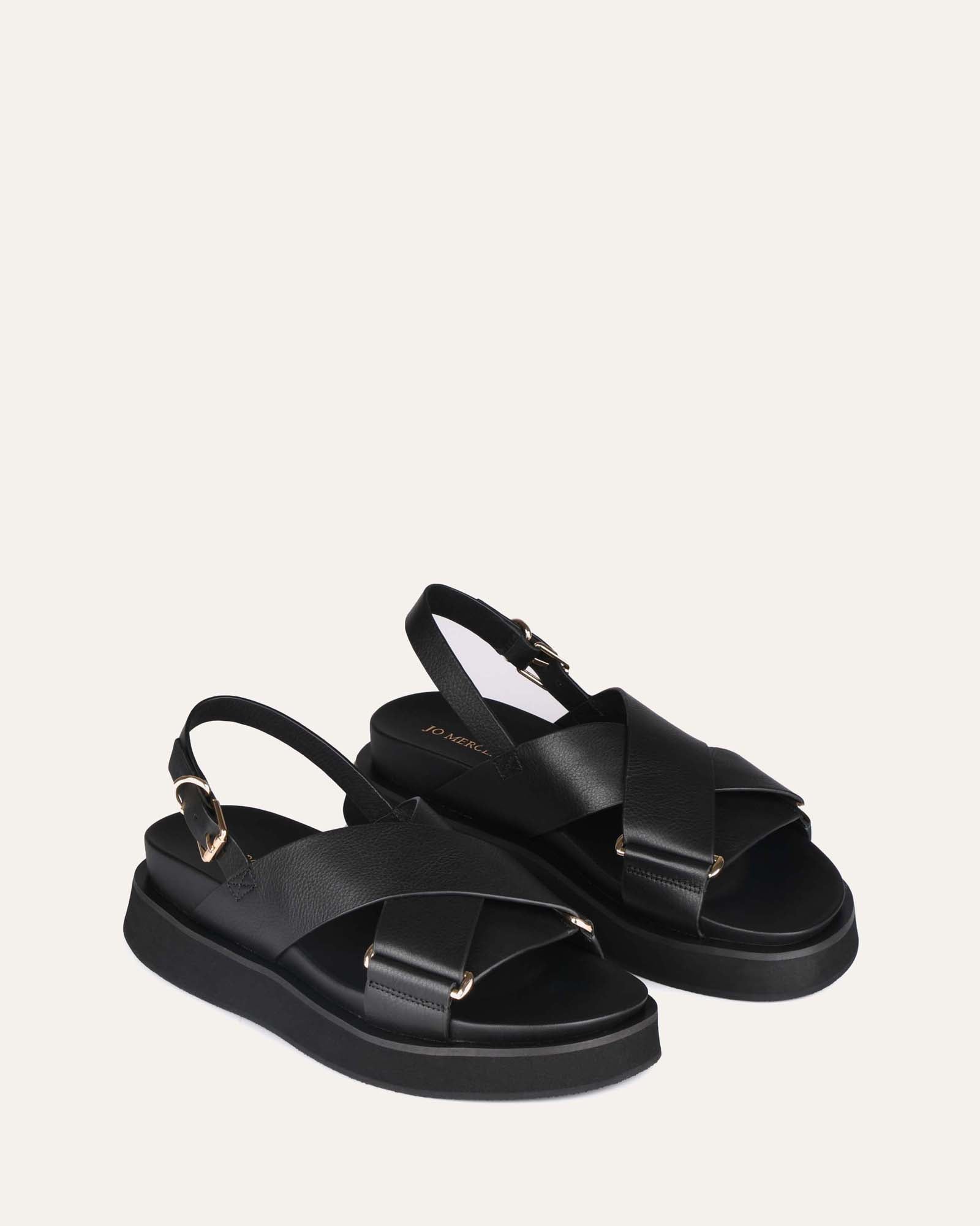 Marley Flat Sandals for Women - Black Leather Comfortable Slip-On Sandals for Beach, Vacation & Casual Wear