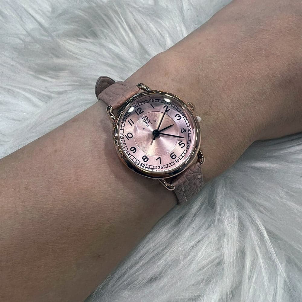 Elegant Analog Pink Leather Strap Women's Watch AB 6118 RG BEI L - Perfect for Casual Wear, Office & Special Occasions