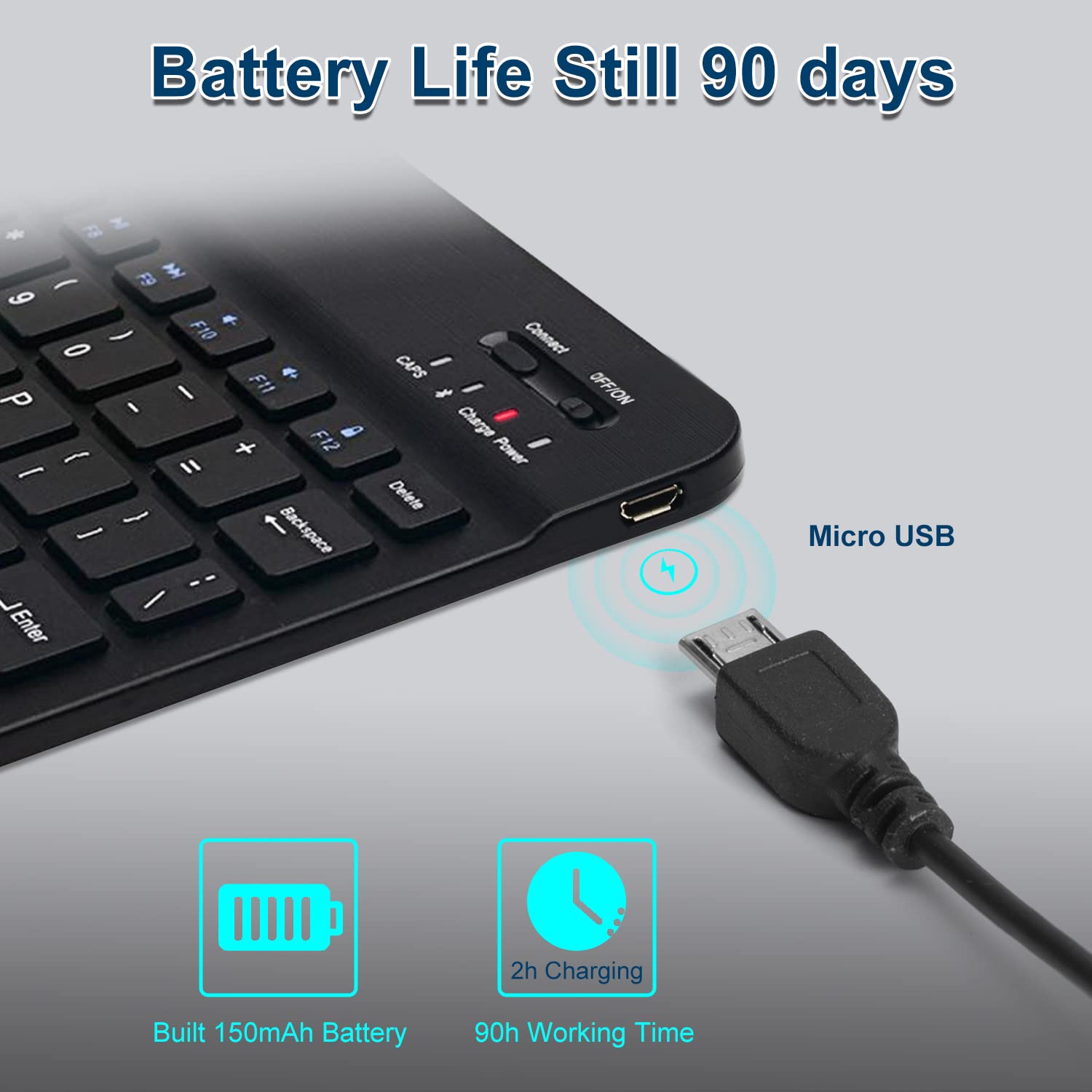 Ultra-Slim Bluetooth Keyboard for iPad 10th Generation | Rechargeable Wireless Keyboard Compatible with iPad 10.2 (9th/8th/7th Gen), iPad Pro 13/12.9/11 Inch, iPad Air 6th/5th Gen, iPhone & MacBook | Perfect for Home Office, Travel & Coffee Shop Typing (Black)