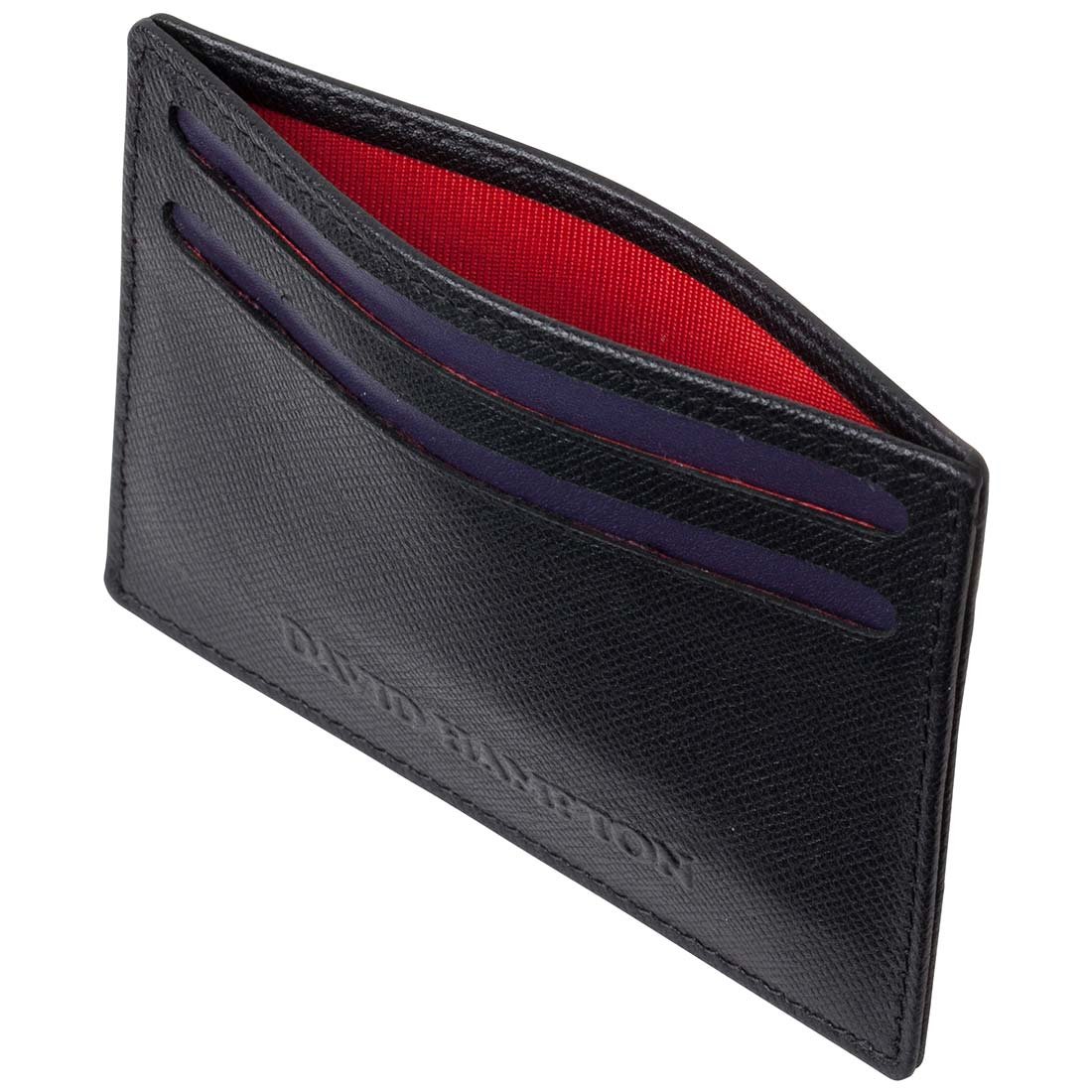 David Hampton Black Saffiano Leather Slim Card Holder Wallet - RFID Blocking Minimalist Credit Card Case for Men & Women - Perfect for Travel, Business, and Everyday Use