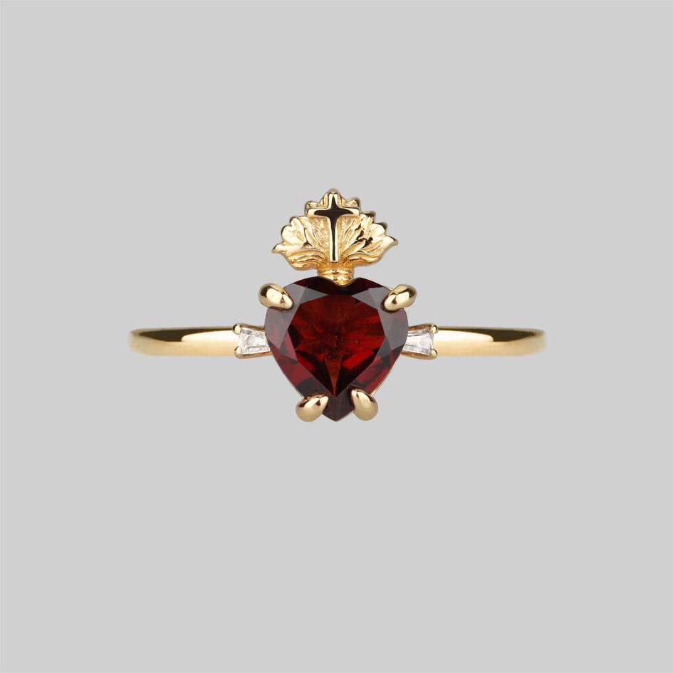 Sacred Heart Garnet Ring in 14K Gold - Elegant & Timeless Jewelry for Women, Perfect for Valentine's Day, Anniversary & Romantic Gifts
