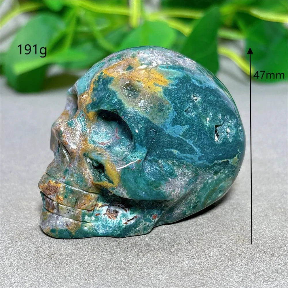 Natural Ocean Jasper Skull Crystal - Healing Quartz Stone for Reiki, Meditation & Spiritual Energy - Handcrafted Home Decor & Unique Gift for Crystal Lovers (Perfect for Yoga Spaces, Altars & Healing Rooms)