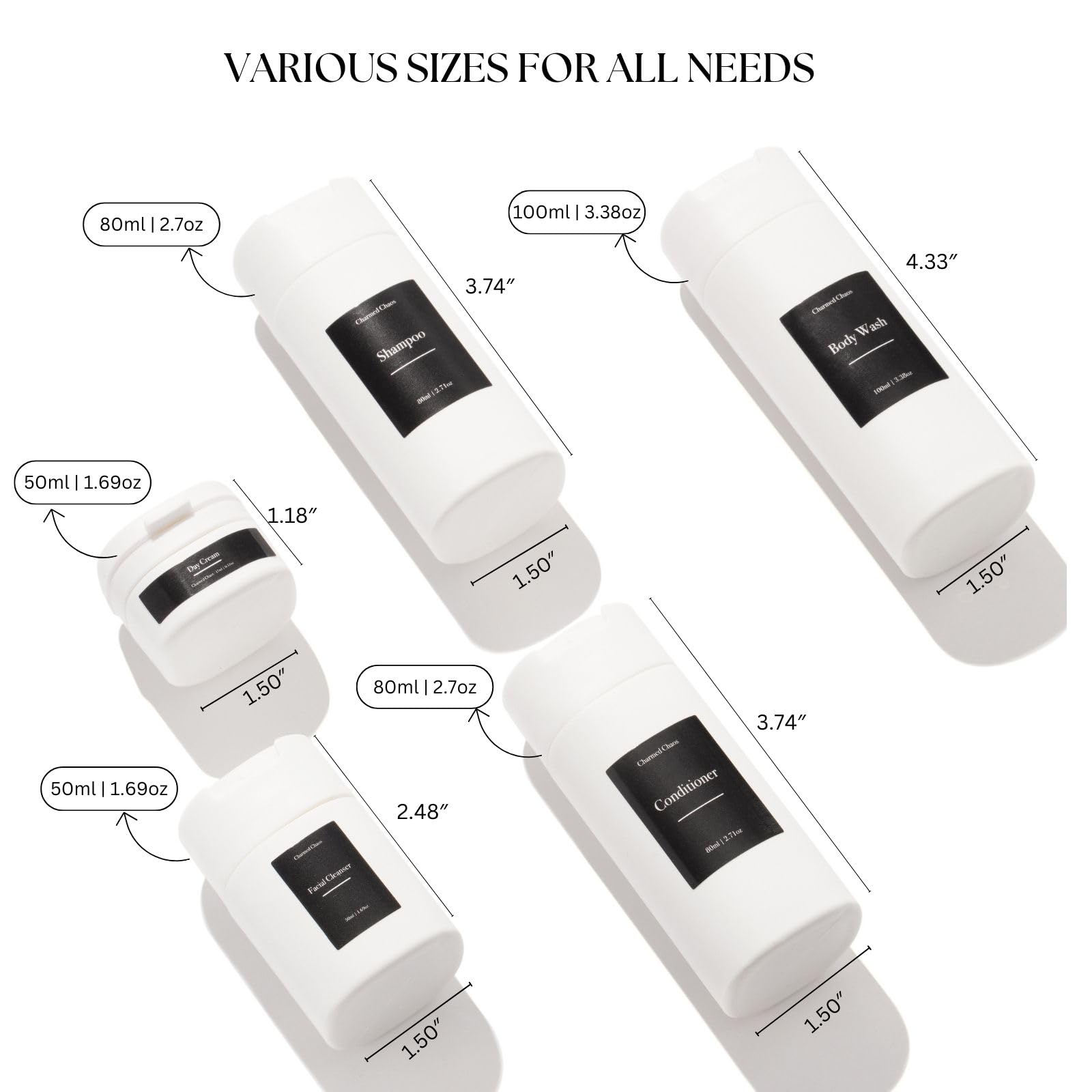 TSA Approved Travel Bottles for Toiletries - 3oz Leak Proof Silicone Containers for Shampoo, Conditioner & Lotion | BPA Free, Refillable & Squeezable | Perfect for Air Travel, Gym & Vacation Essentials