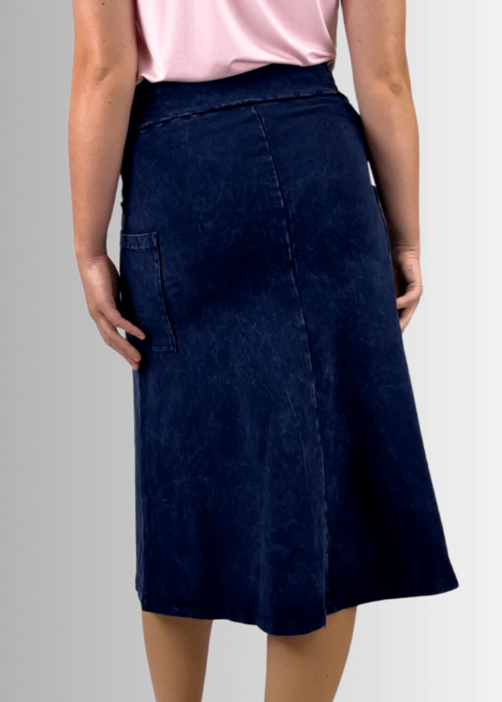 Alyssa Women's Dark Denim Cotton Skirt - Versatile Stretch Midi Skirt for Casual Wear, Office & Date Night Outfits