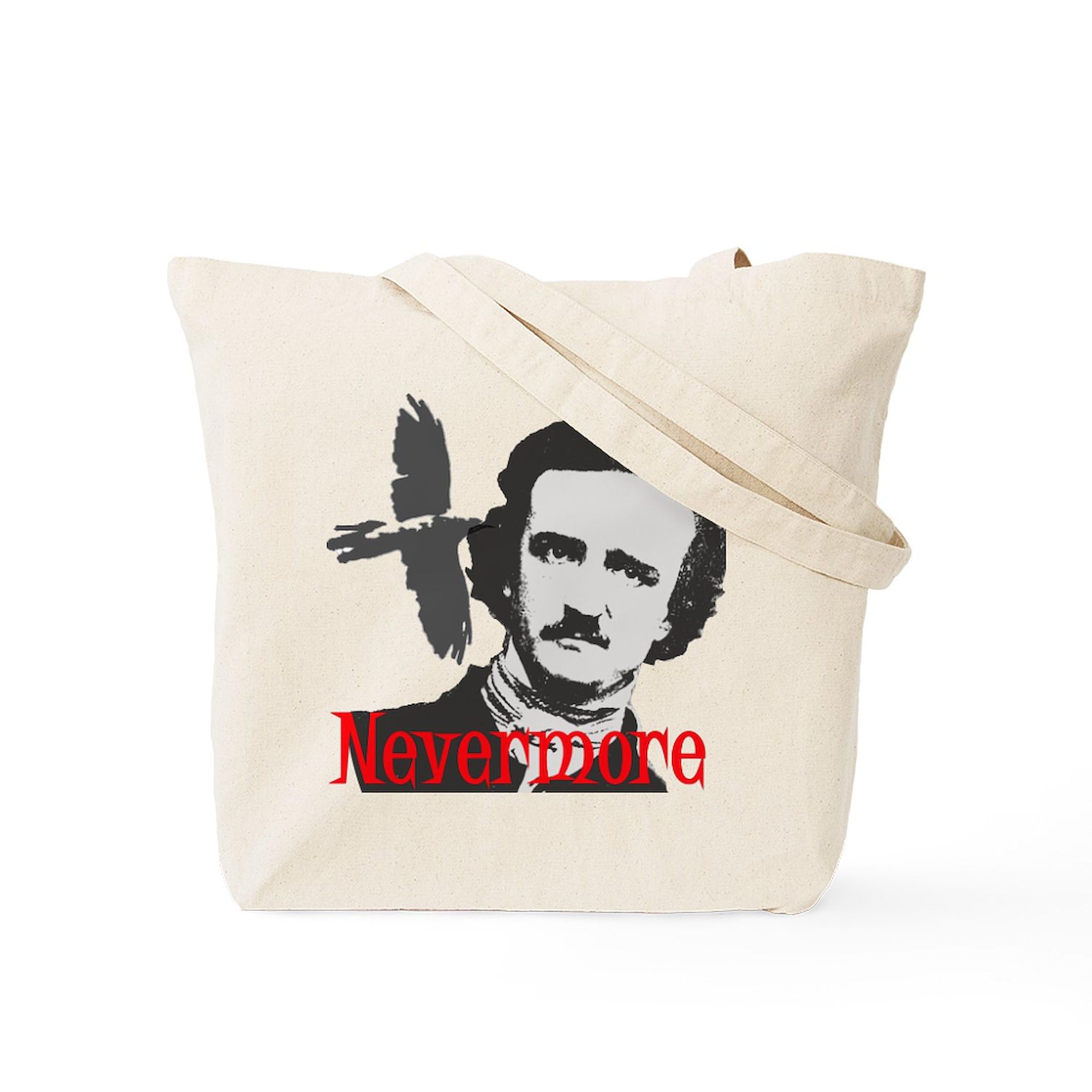 Edgar Allan Poe NEVERMORE Canvas Tote Bag - Reusable Natural Shopping Bag for Book Lovers & Gothic Fans | Perfect for Library, Bookstore & Coffee Shop