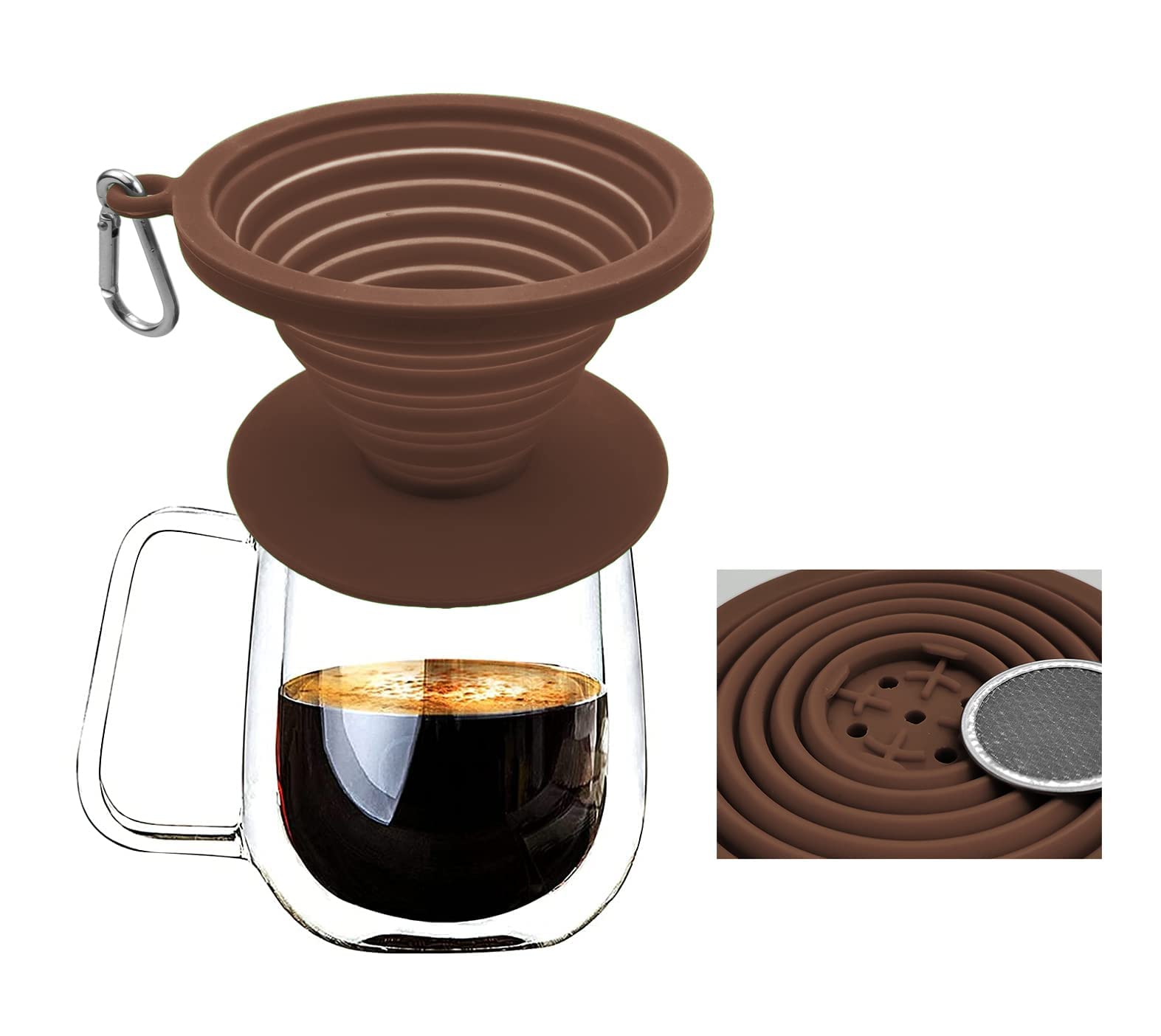 Collapsible Silicone Coffee Dripper - Reusable Pour Over Filter for Camping, Hiking & Home Brewing