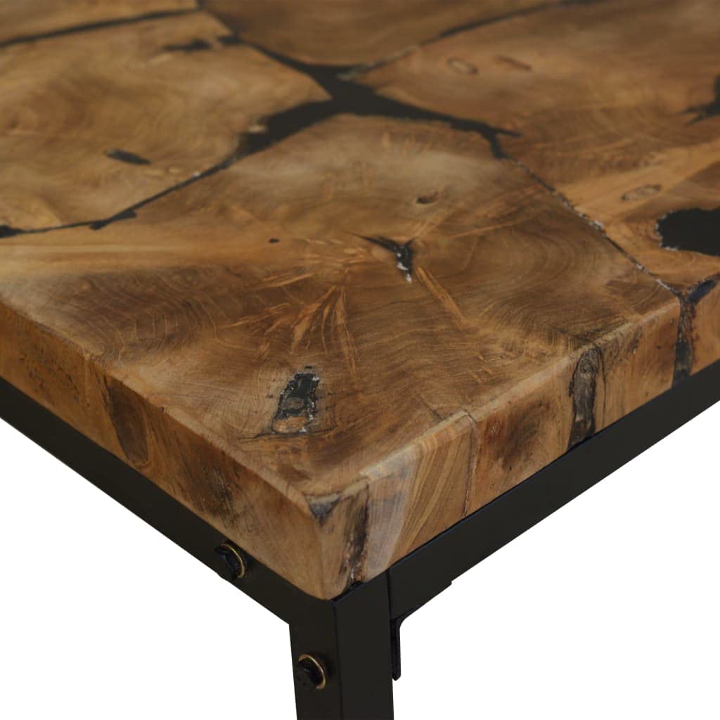 Premium Teak Resin Coffee Table - Modern Black & White End/Side Table 23.6