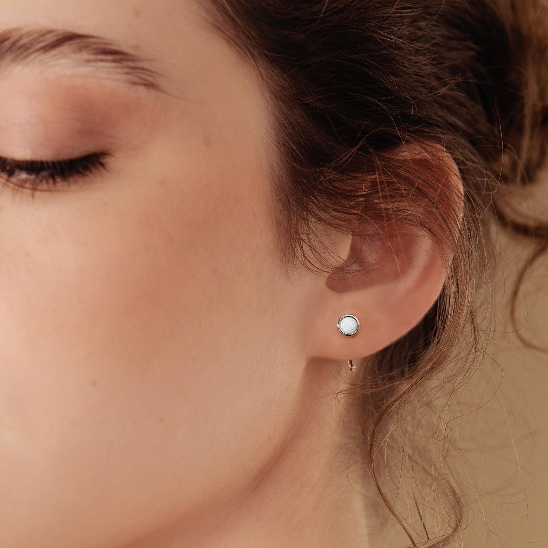 925 Sterling Silver Dainty Hug Hoop Earrings with Synthetic Fire Opal/Turquoise/Moonstone/CZ - Chic & Artsy Tiny Huggie Hoops for Women | Everyday Wear, Gift, Party & Office Jewelry