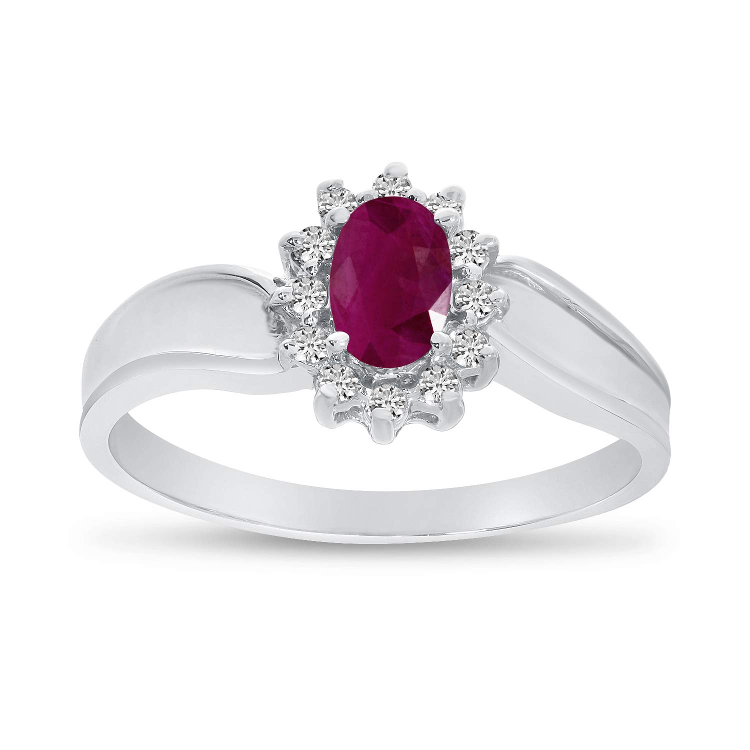 10K White Gold Oval Ruby and Diamond Ring for Women - Elegant Engagement, Wedding, Anniversary Gift for Her
