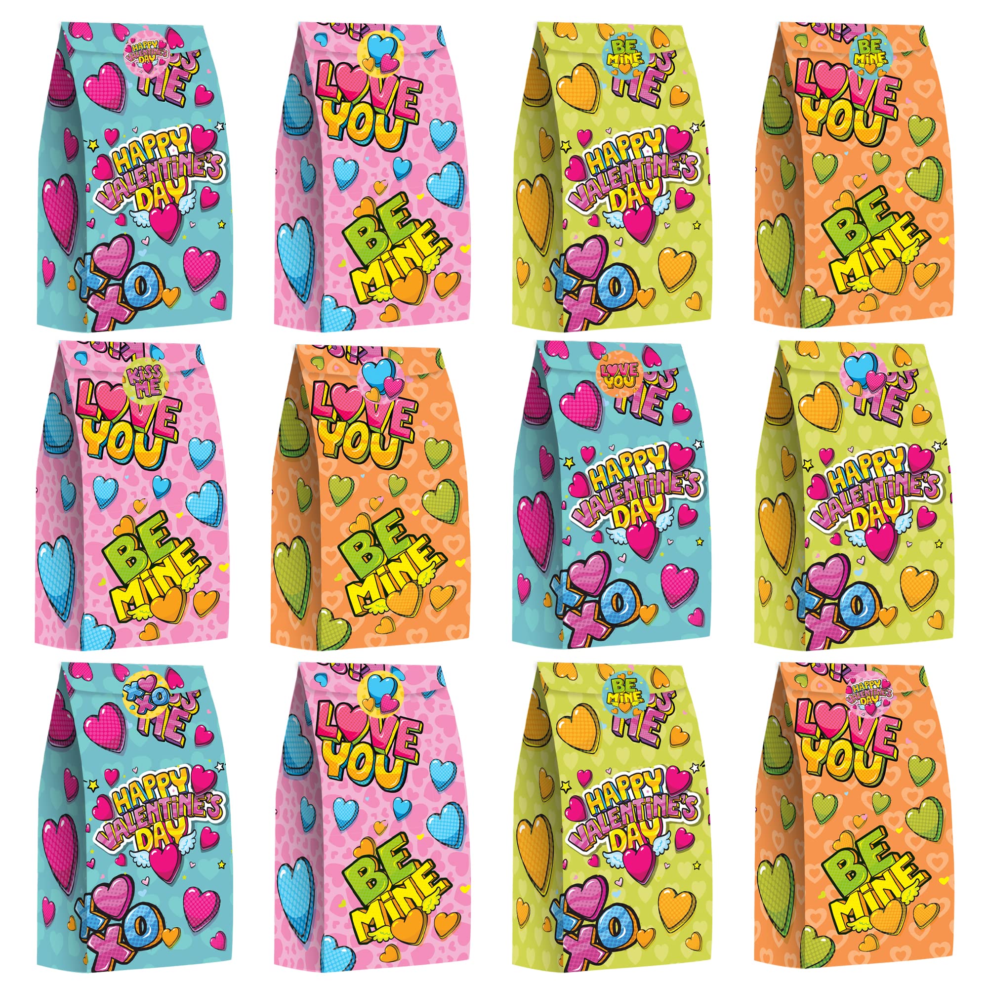 ArtCreativity 24 Valentine's Day Gift Bags with Stickers - Cute Cardboard Treat Boxes with Handles for Candy, Party Favors - Perfect for Valentine's Day, Birthday Parties, Weddings & Baby Showers