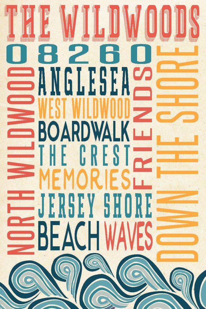 Lantern Press Wildwood New Jersey Typography Wall Art Poster - 12x18 Inches, Vintage Coastal Decor for Living Room, Bedroom & Office - Perfect Beach House & Seaside Home Decoration