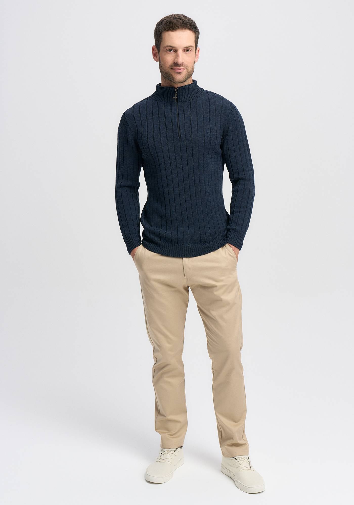 Premium Finn Merino Wool Zip Sweater for Men & Women - Soft Thermal Winter Pullover for Outdoor Hiking, Travel & Casual Wear