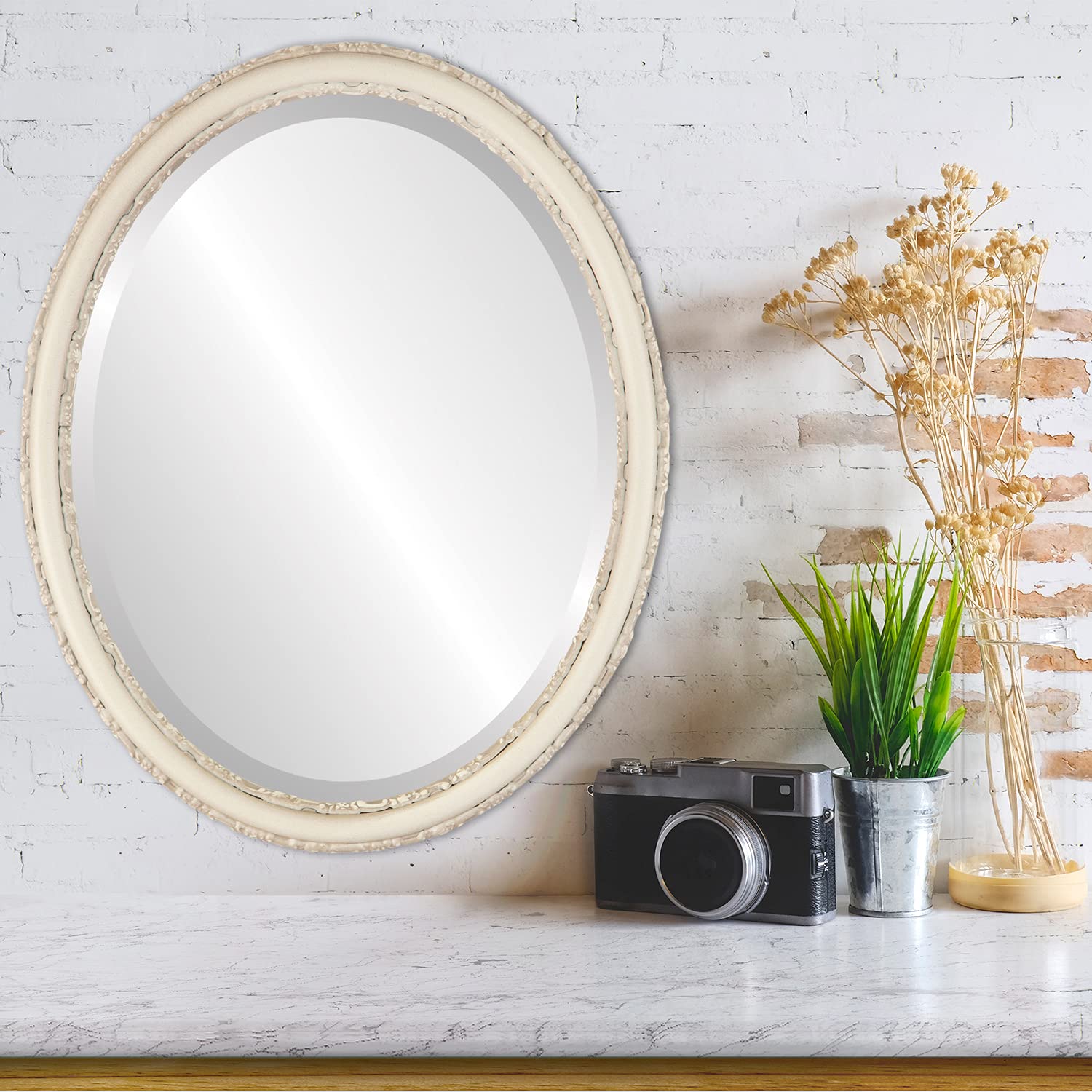 Virginia Style Oval Beveled Wall Mirror - Taupe 20x26 Inches - Elegant Home Decor for Living Room, Bedroom & Entryway