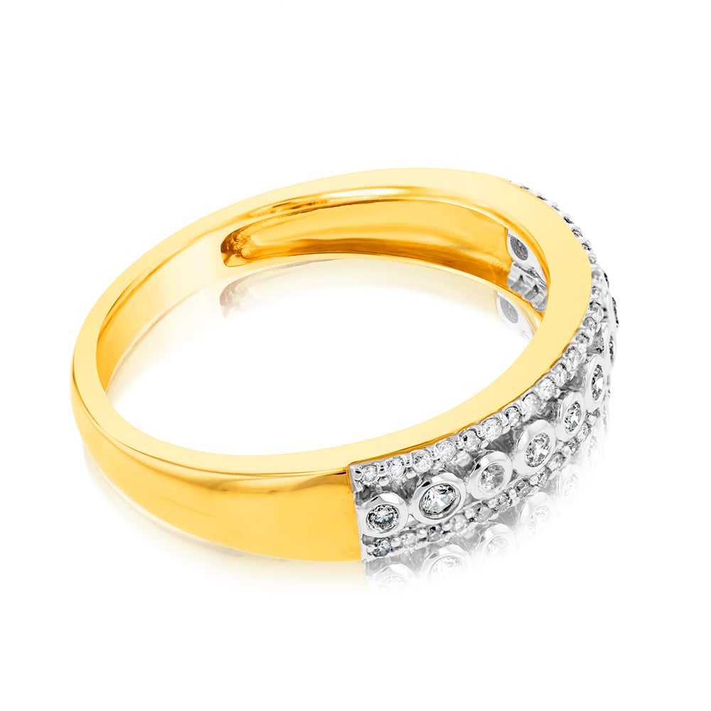 9ct Yellow Gold Bezel 1/5 Carat Diamond Dress Ring with Brilliant Cut Stones - Elegant Jewelry for Women, Perfect for Weddings, Anniversaries & Special Occasions