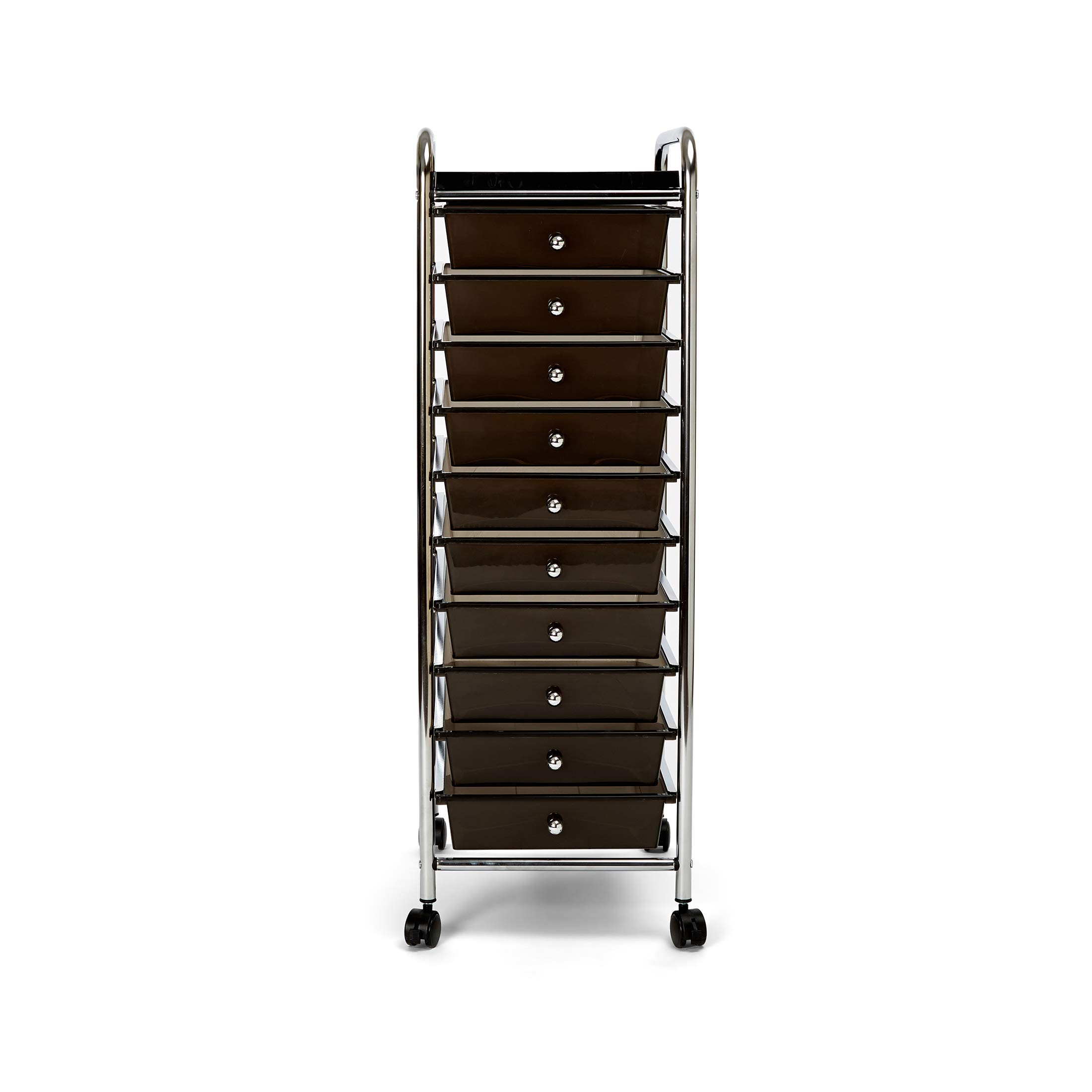 Seville Classics 10-Drawer Mobile Rolling Storage Cart with Utility Tray - Multipurpose Organizer for Home, Office & Garage - Black | Perfect for Craft Supplies, Tools & Closet Organization