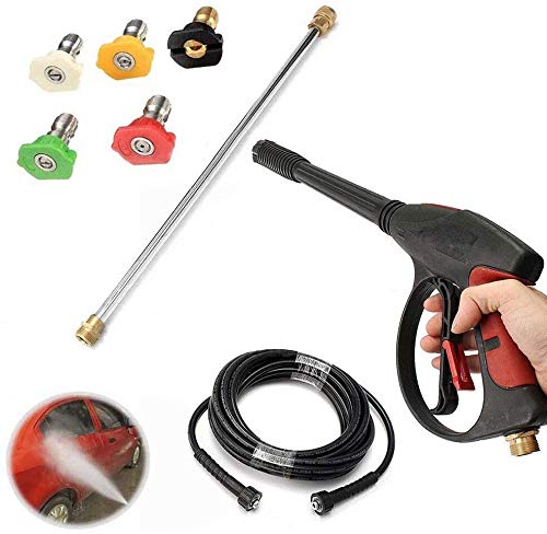 High Pressure Washer Gun with 5 Nozzle Tips & 26ft Hose - Power Washer Spray Wand Attachment for Cleaning Driveways, Cars, Decks & Outdoor Surfaces