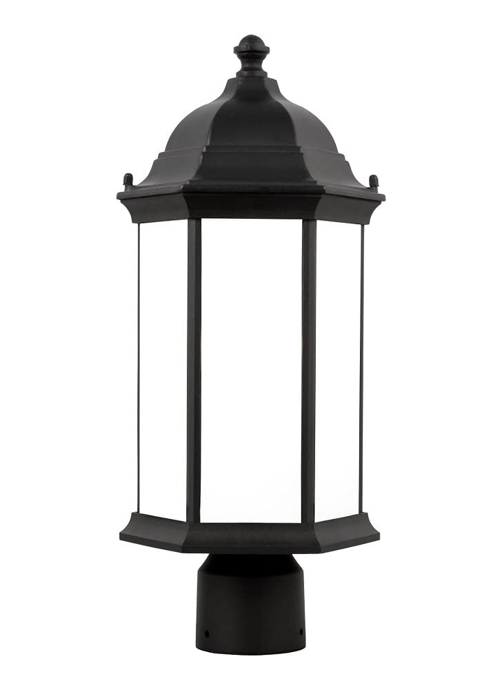 SEA Gull 8238601-12 Medium Outdoor Post Lantern - Classic Black One Light Fixture for Porch, Garden, Pathway & Entryway Lighting