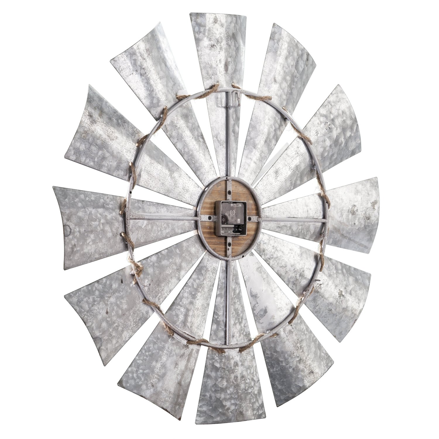 Rustic Windmill Wall Clock - Large Oversized Farmhouse Decor - Galvanized Aluminum Metal Clock for Living Room, Kitchen, Office & Country Style Home