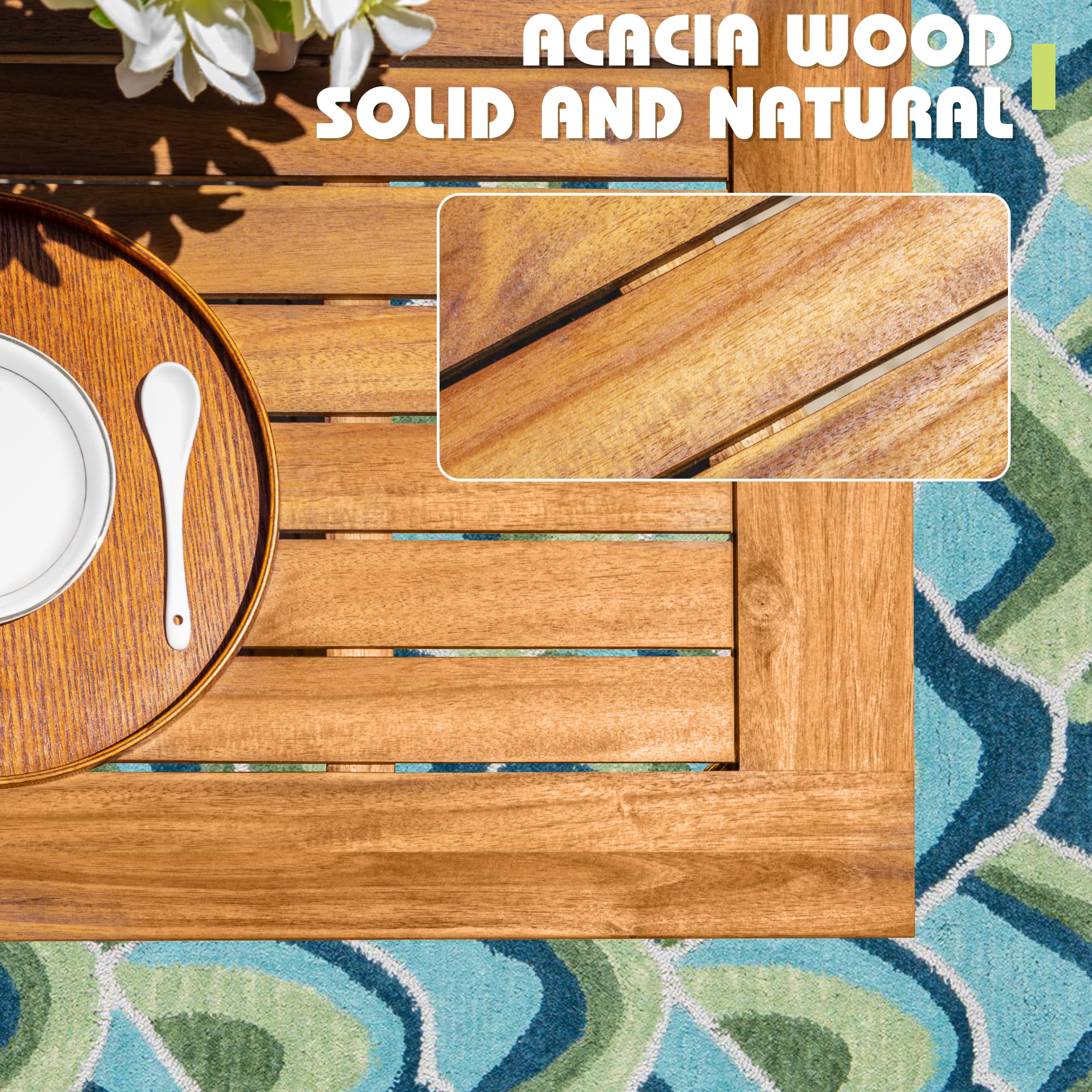 Premium 5-Piece Acacia Wood Outdoor Dining Set with Soft Cushions - Patio Table and Chairs for Deck, Backyard, Garden - Perfect for Al Fresco Dining, BBQs, and Outdoor Entertaining