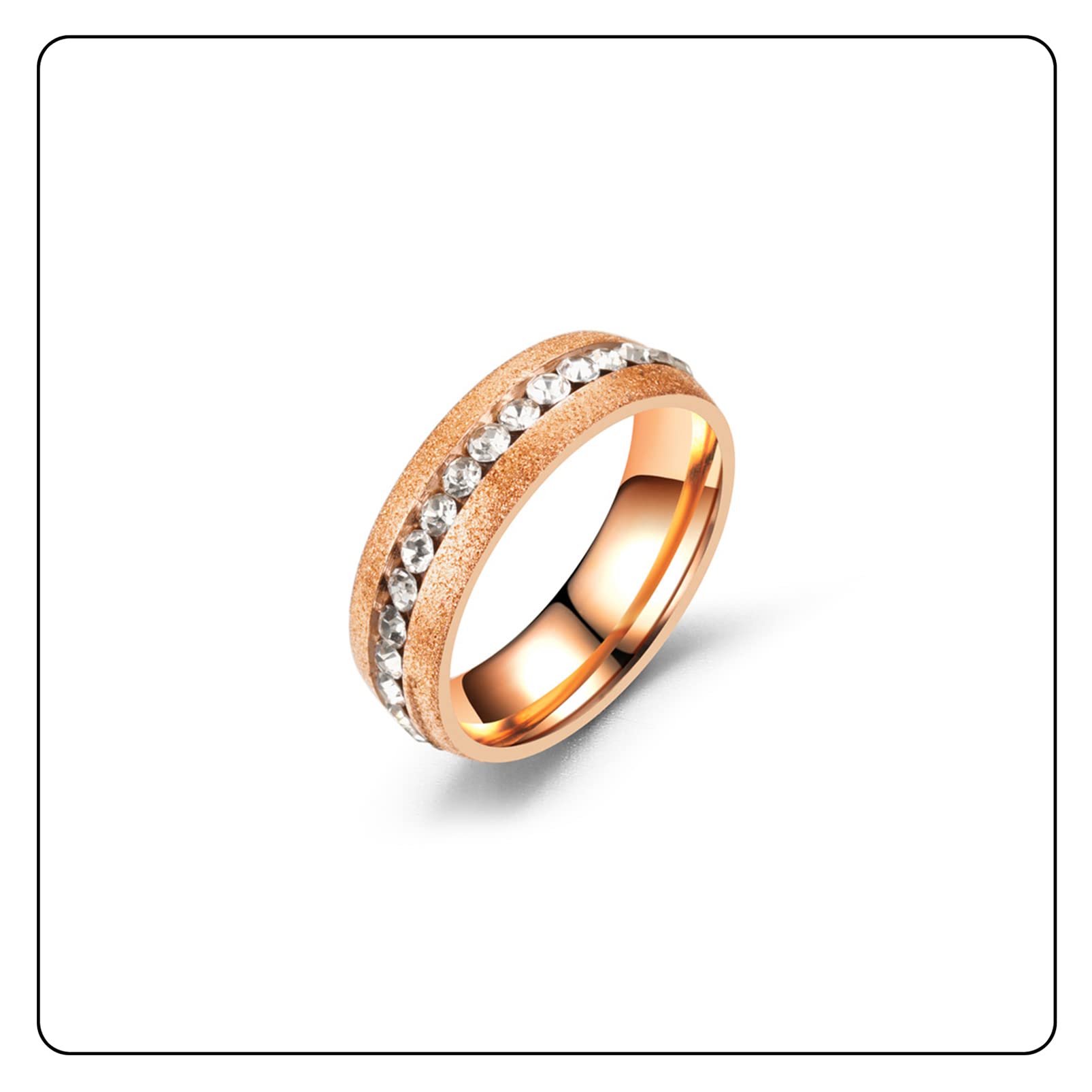 Elegant Rose Gold Stackable Rings for Women - Stainless Steel Sandblast Crystal Band Rings Set - Perfect for Everyday Wear, Gift Giving & Special Occasions