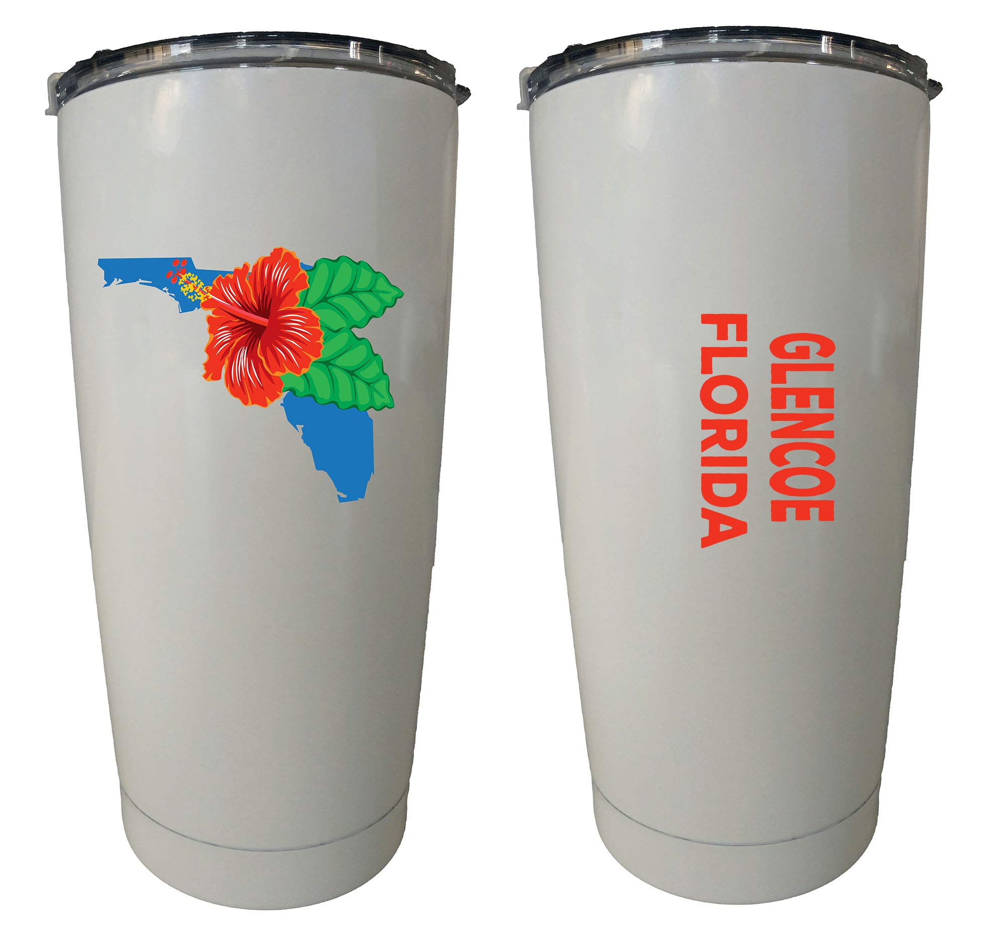 20 oz Insulated Stainless Steel Tumbler with Hibiscus Flower Design - White - Double Wall Vacuum Insulated Cup for Hot & Cold Drinks - Perfect for Coffee, Tea, Beach, Office & Outdoor Activities