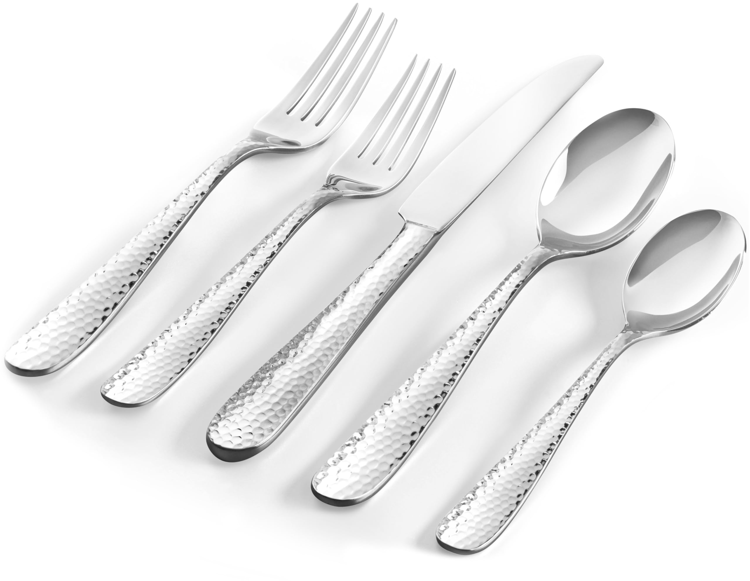 Premium 40-Piece Hammered Silverware Set - 18/10 Stainless Steel Flatware Service for 8 - Dishwasher Safe - Elegant Dining & Entertaining - Hudson Essentials Bergamo Cutlery Collection