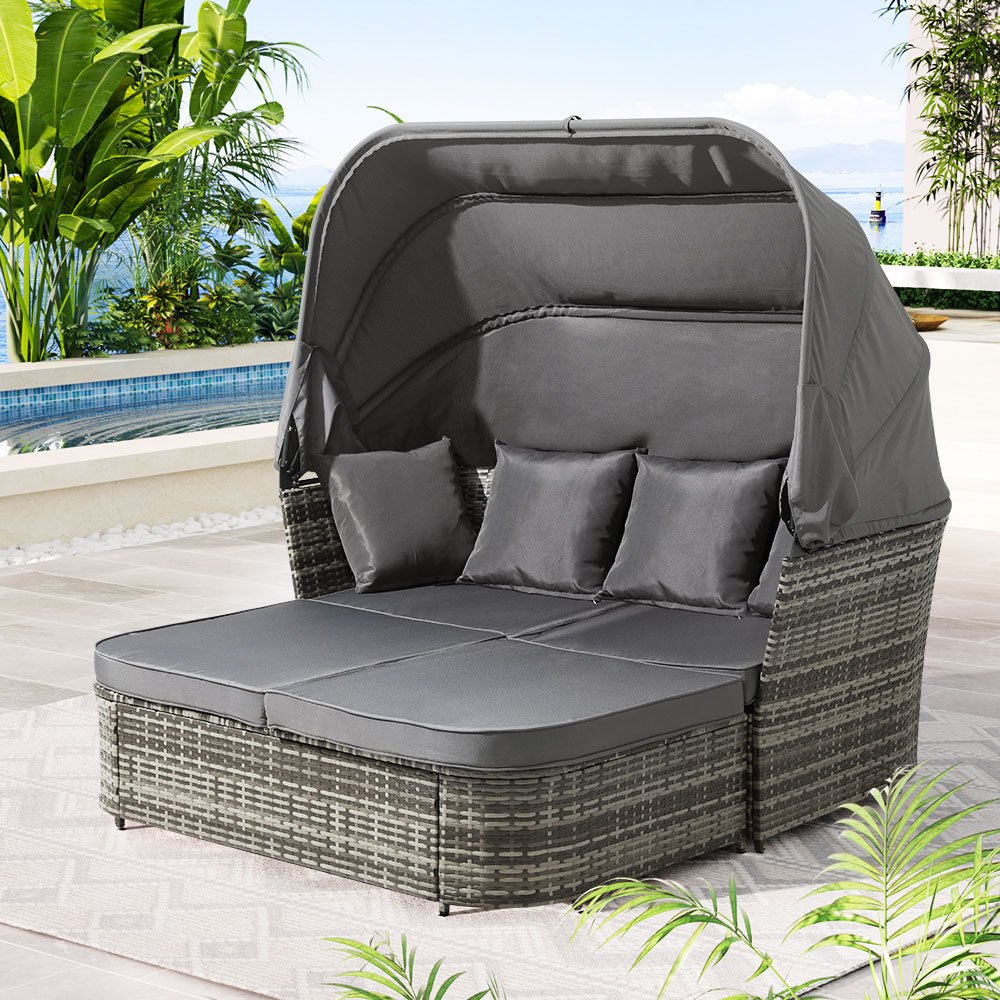 Extra Large Outdoor Day Bed with Canopy - Grey Weather-Resistant Patio Lounge for Poolside, Garden & Backyard Relaxation