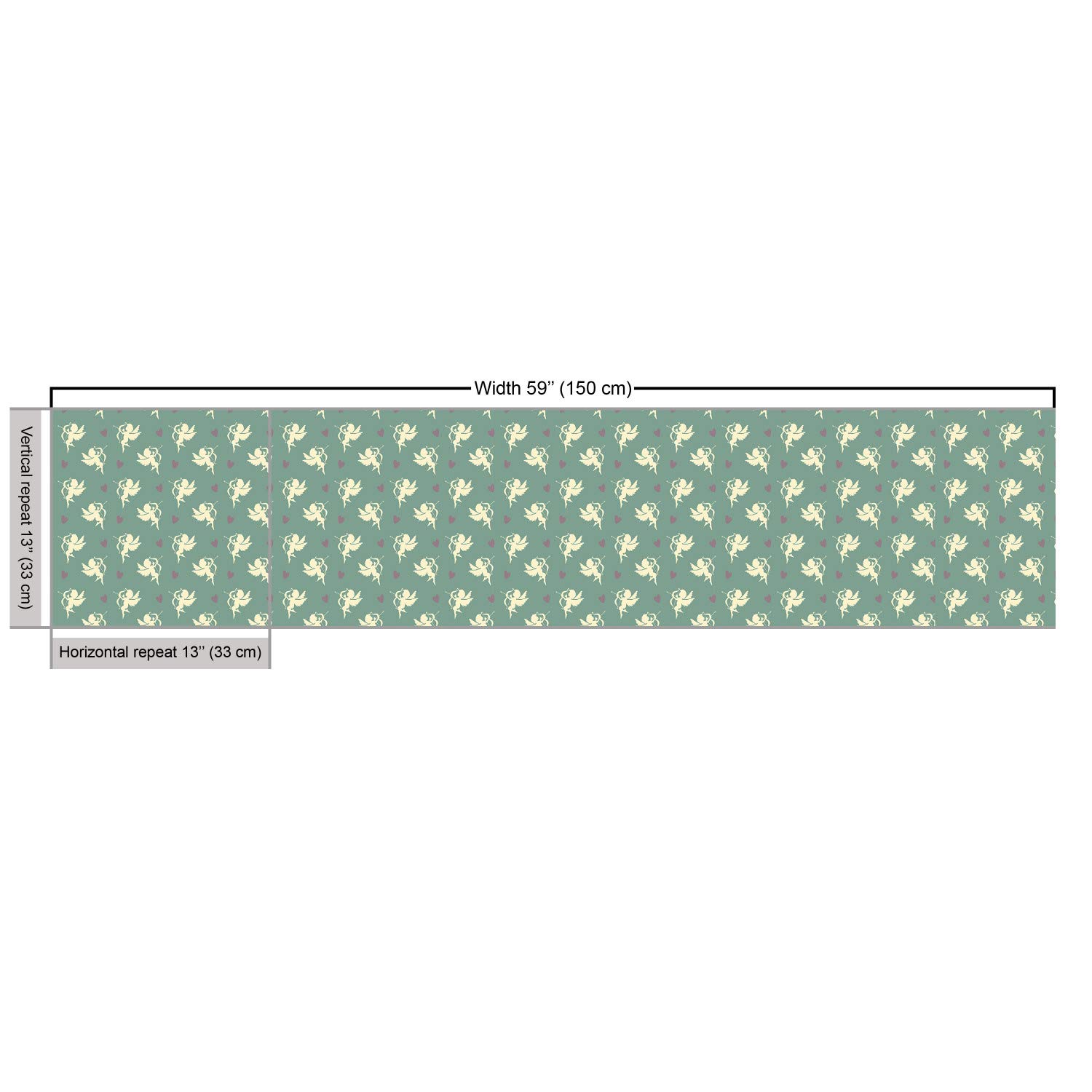 Ambesonne Green Fabric by The Yard - Greek Inspired Romance Cupid Silhouette with Hearts Print, Decorative Upholstery Fabric for Sofa, Curtains & Home Decor, 10 Yards, Jade Green Purple Cream - Perfect for DIY Projects, Pillow Covers & Table Runners