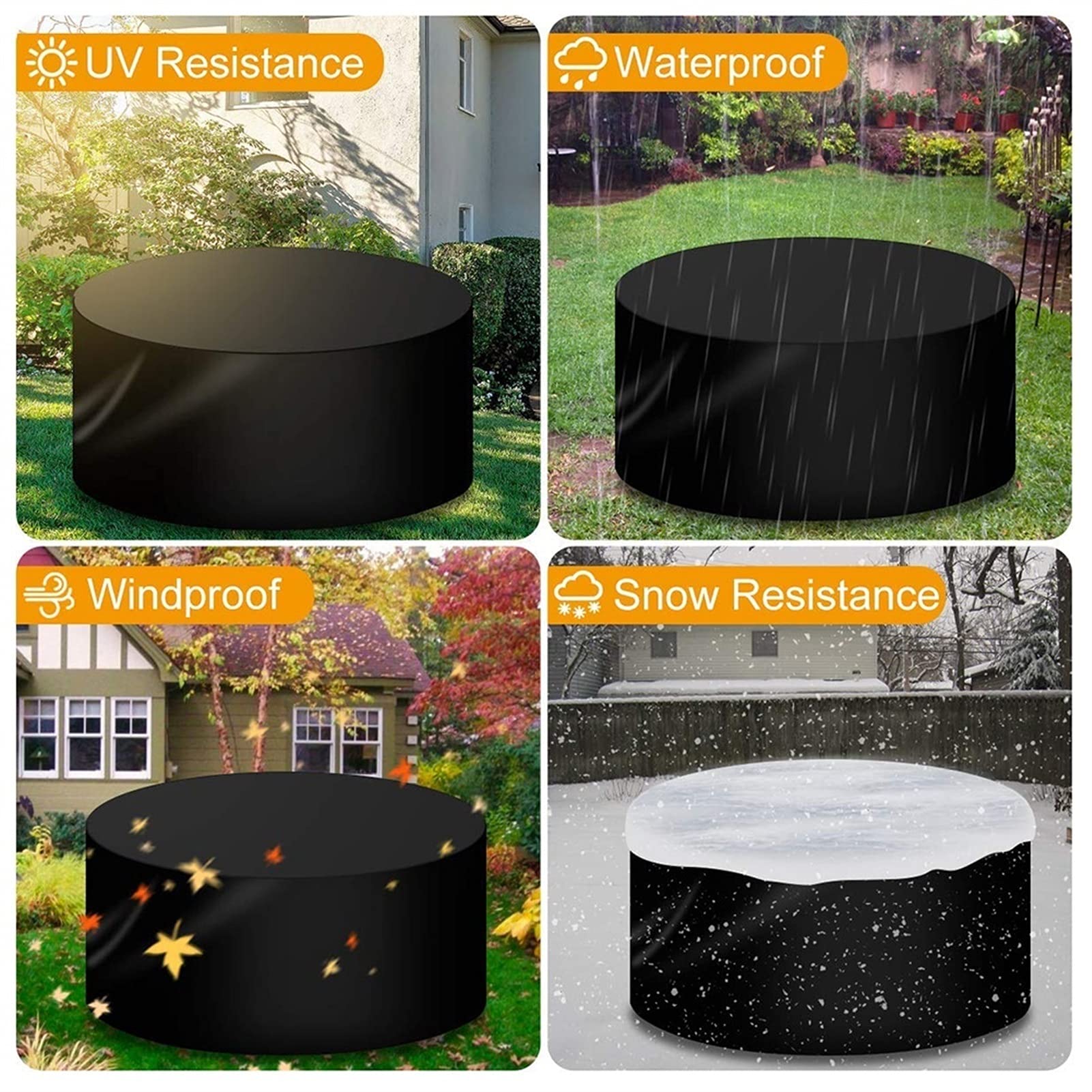 Waterproof Round Patio Table Cover 77x58cm - 210D Oxford Cloth Outdoor Furniture Protector with UV & Wind Resistance - Durable Black Garden Table Cover for Deck, Balcony & Backyard Use