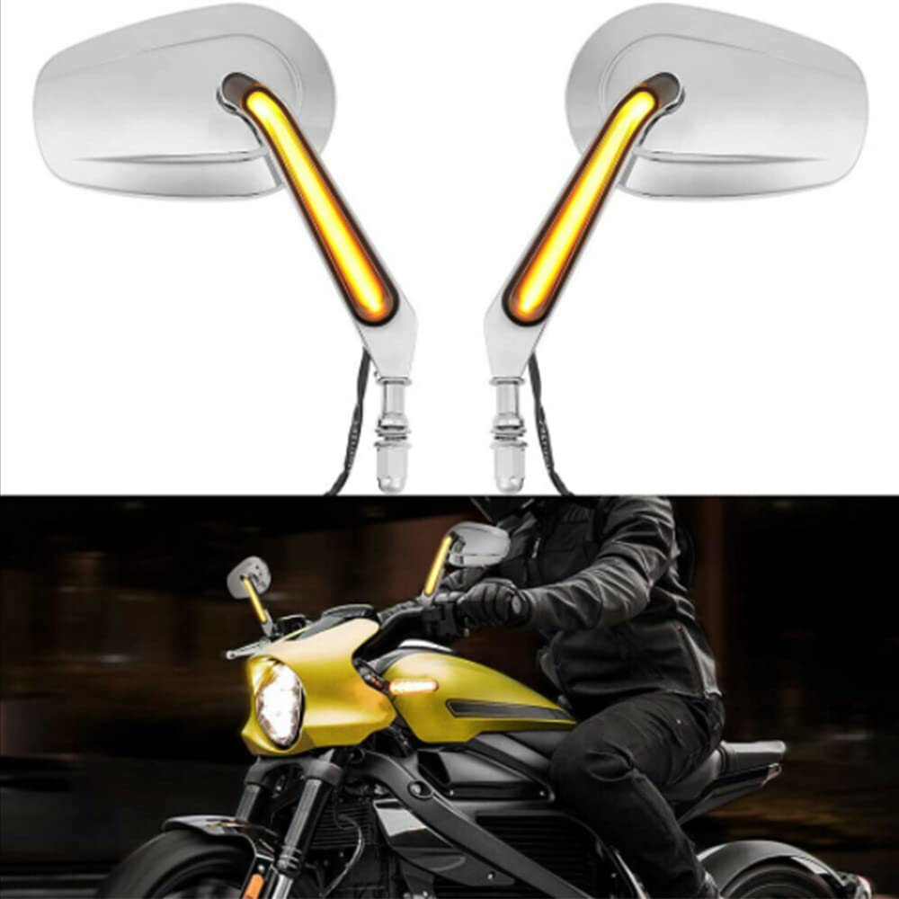 2PCS Motorcycle Rearview Side Mirrors with LED Turn Signals for Harley-Davidson - Black/Silver - Universal Fit for Cruiser, Chopper & Touring Bikes - Enhanced Safety & Style for Night Riding