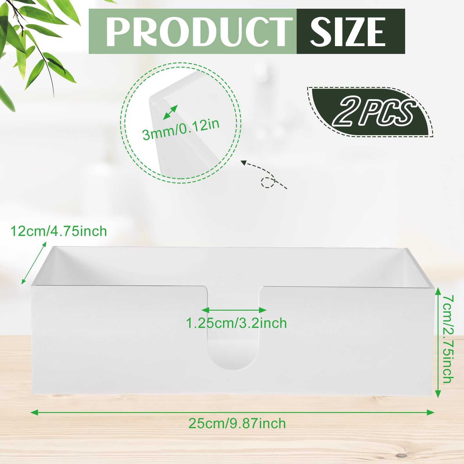 Mumufy 2-Pack Acrylic Paper Towel Holder Dispenser - 2.75 Inch Height for Z-Fold & Multifold Napkins - Compact White Towel Dispenser for Kitchen, Bathroom, Restaurant & Guest Use