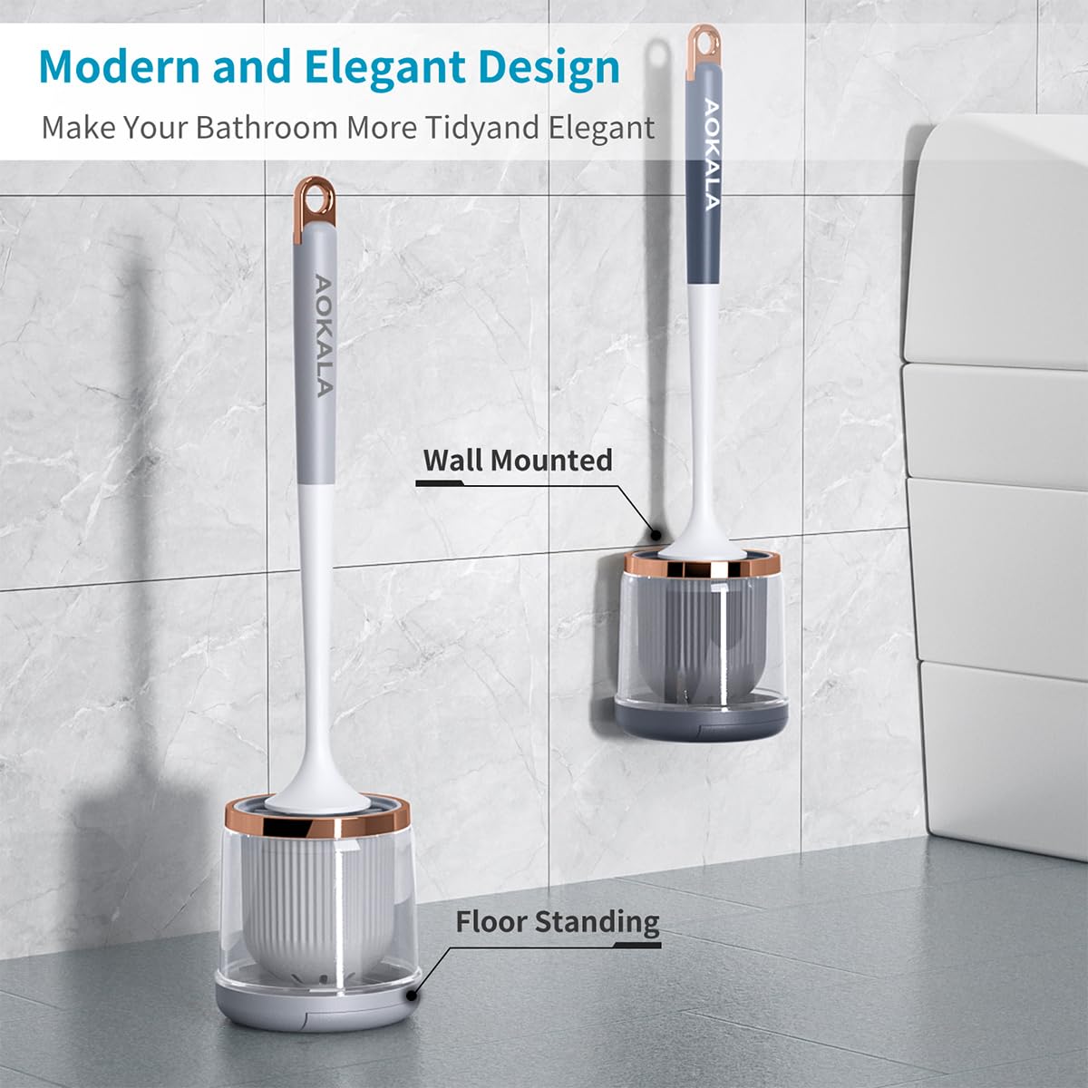 2-Pack Silicone Toilet Brush Set with Long Handle & Tweezers - Durable Toilet Bowl Cleaner Brush and Holder for Deep Bathroom Cleaning | Elegant Bathroom Decor Accessories for Home, Hotel, and Office Use