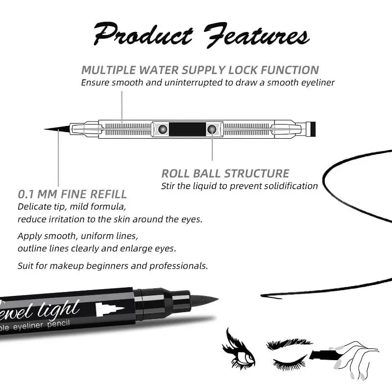 AKADO Eyeliner Stamp & Eyebrow Pencil Set - Waterproof Liquid Eyeliner with Heart, Flower, Star Eye Stamps - Perfect for Party, Cosplay & Everyday Makeup - Black (Star)