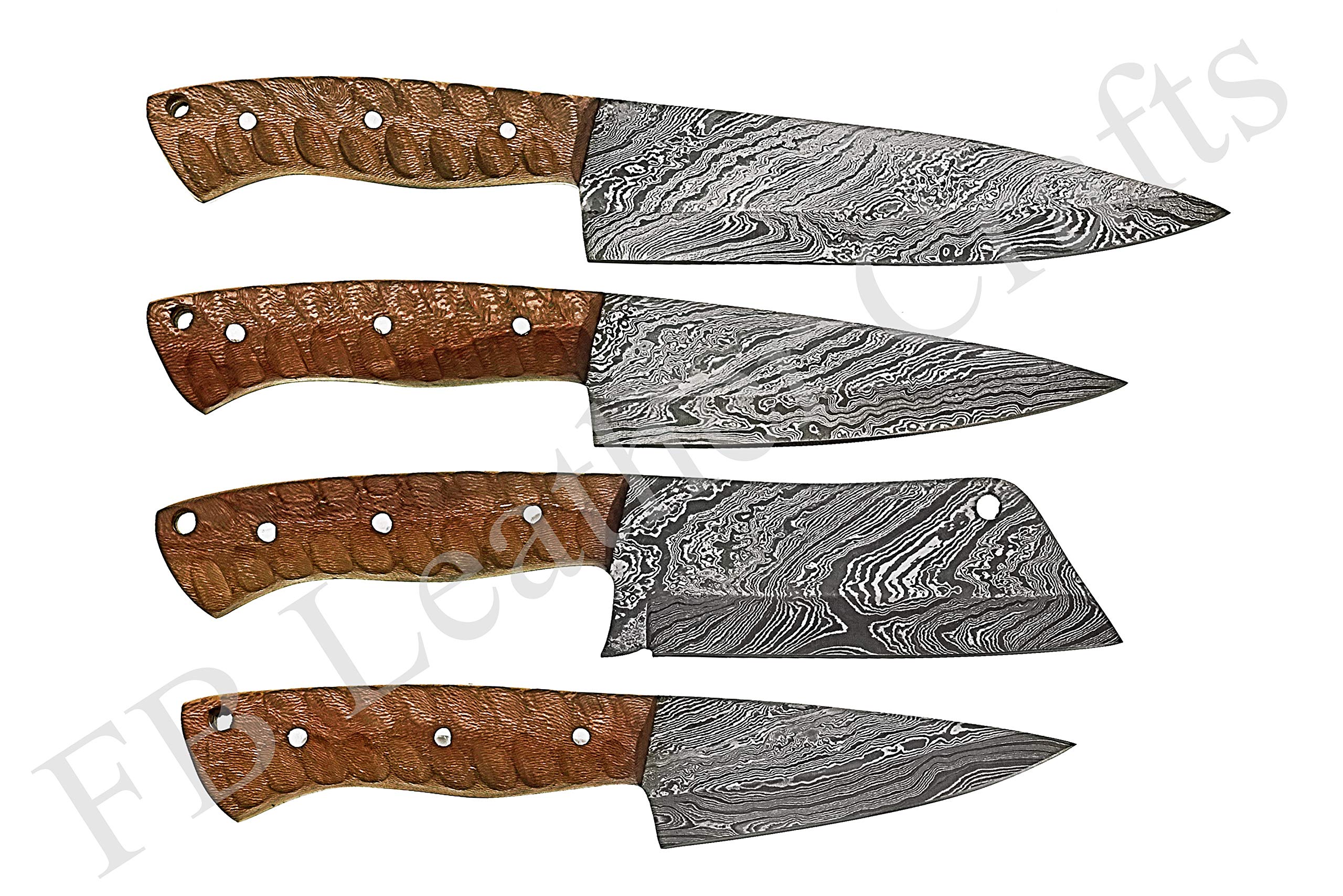 Premium Damascus Steel Kitchen Knives Set - 4-Piece Chef Knife Collection with Engraved Snack Wood Handle (FBK-1099) - Perfect for Professional Chefs, Home Cooking & Gourmet Food Preparation